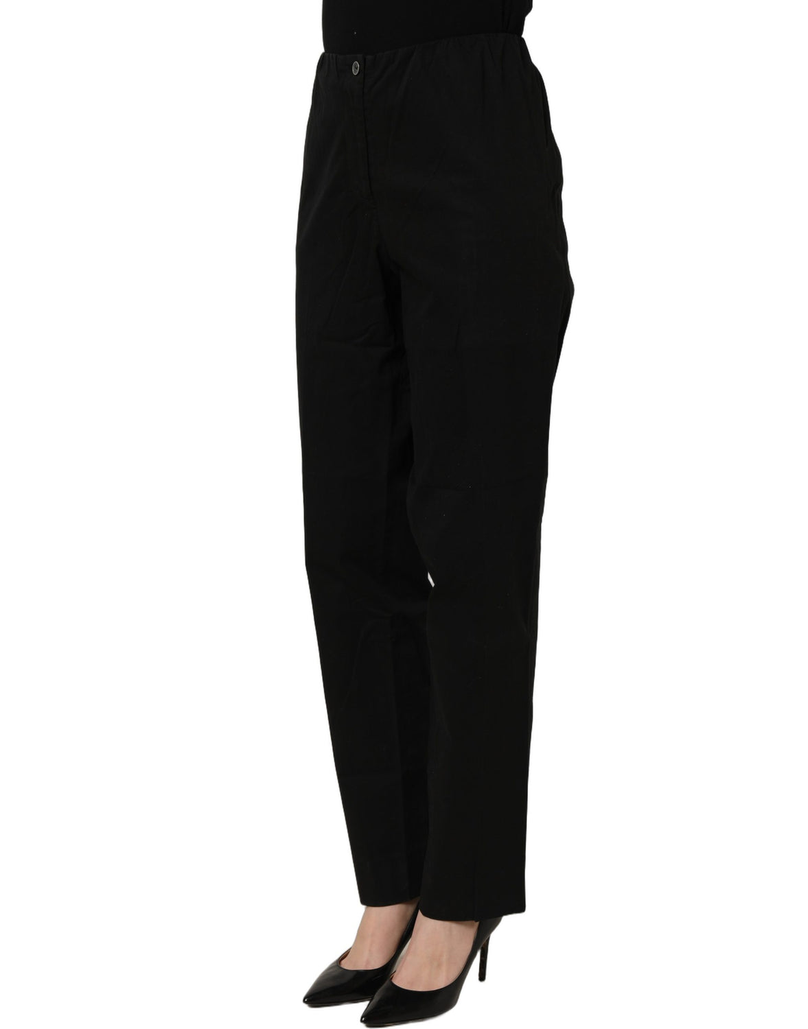 Black High-Waisted Straight Chino Women Trouser Pants