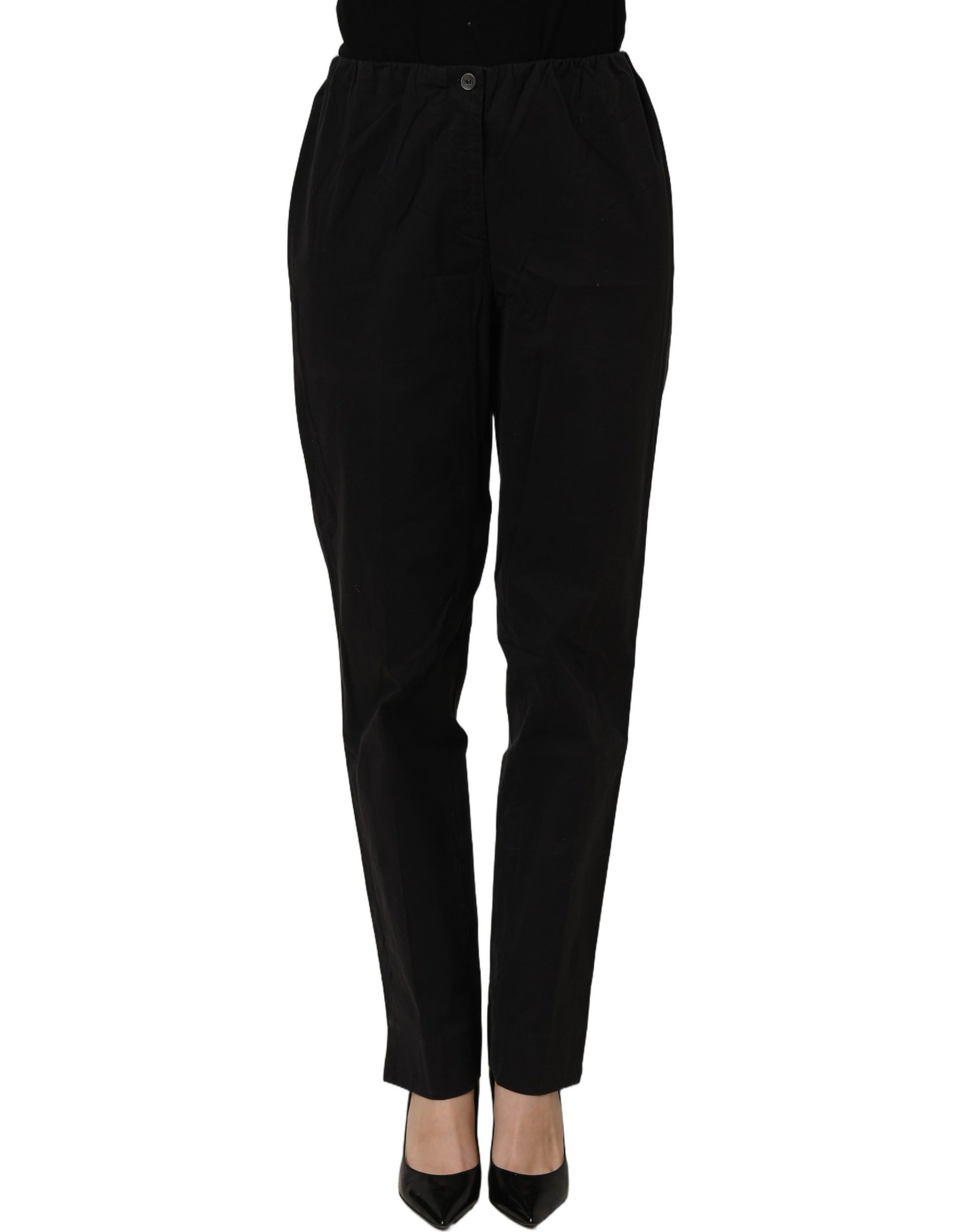 Black High-Waisted Straight Chino Women Trouser Pants