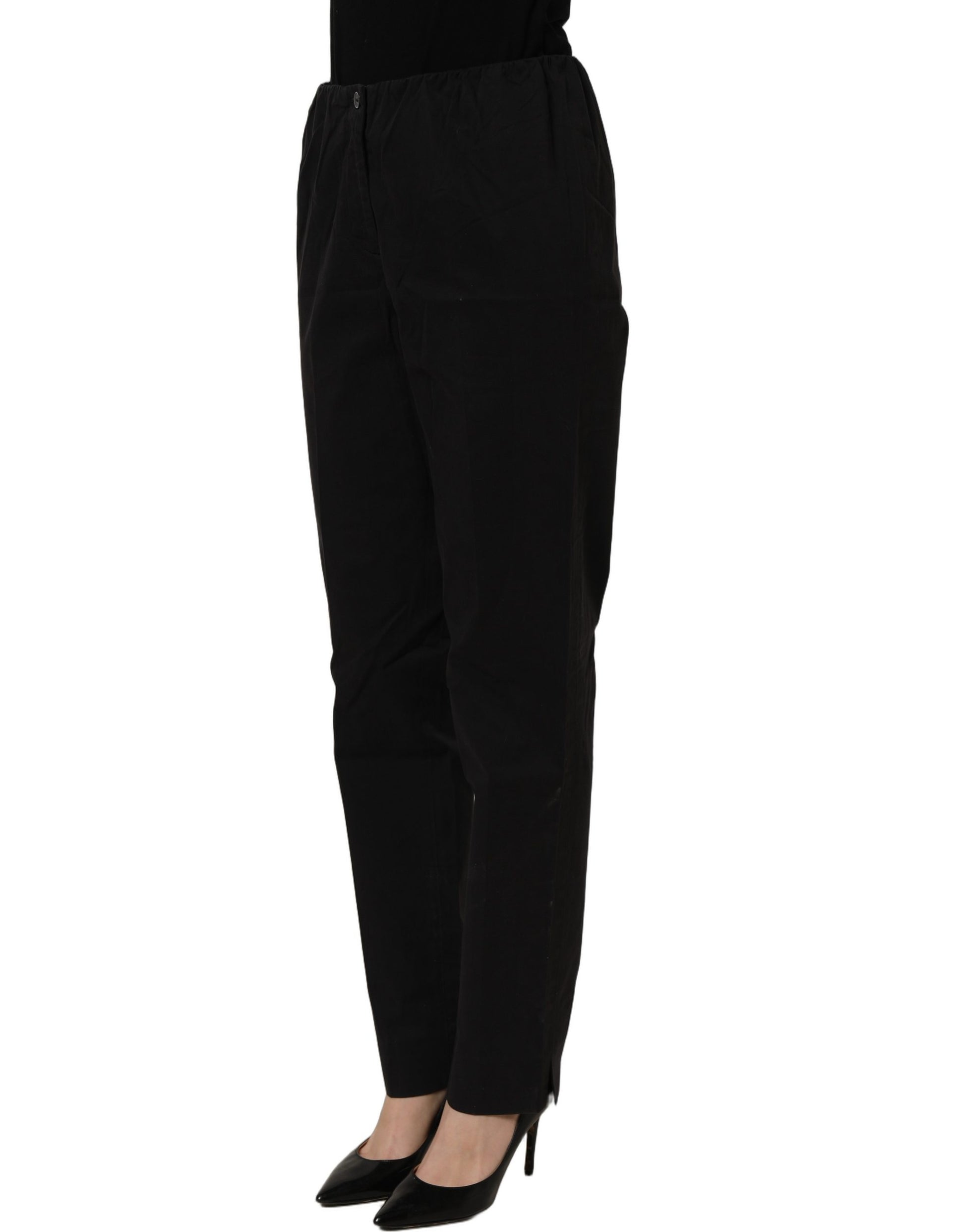 Black High-Waisted Straight Chino Women Trouser Pants