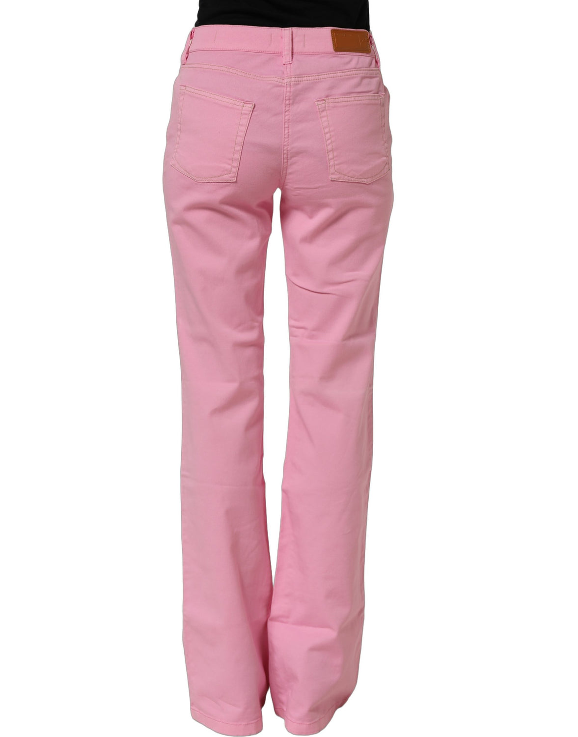 Pink Mid-Waisted Flared Denim Casual Jeans