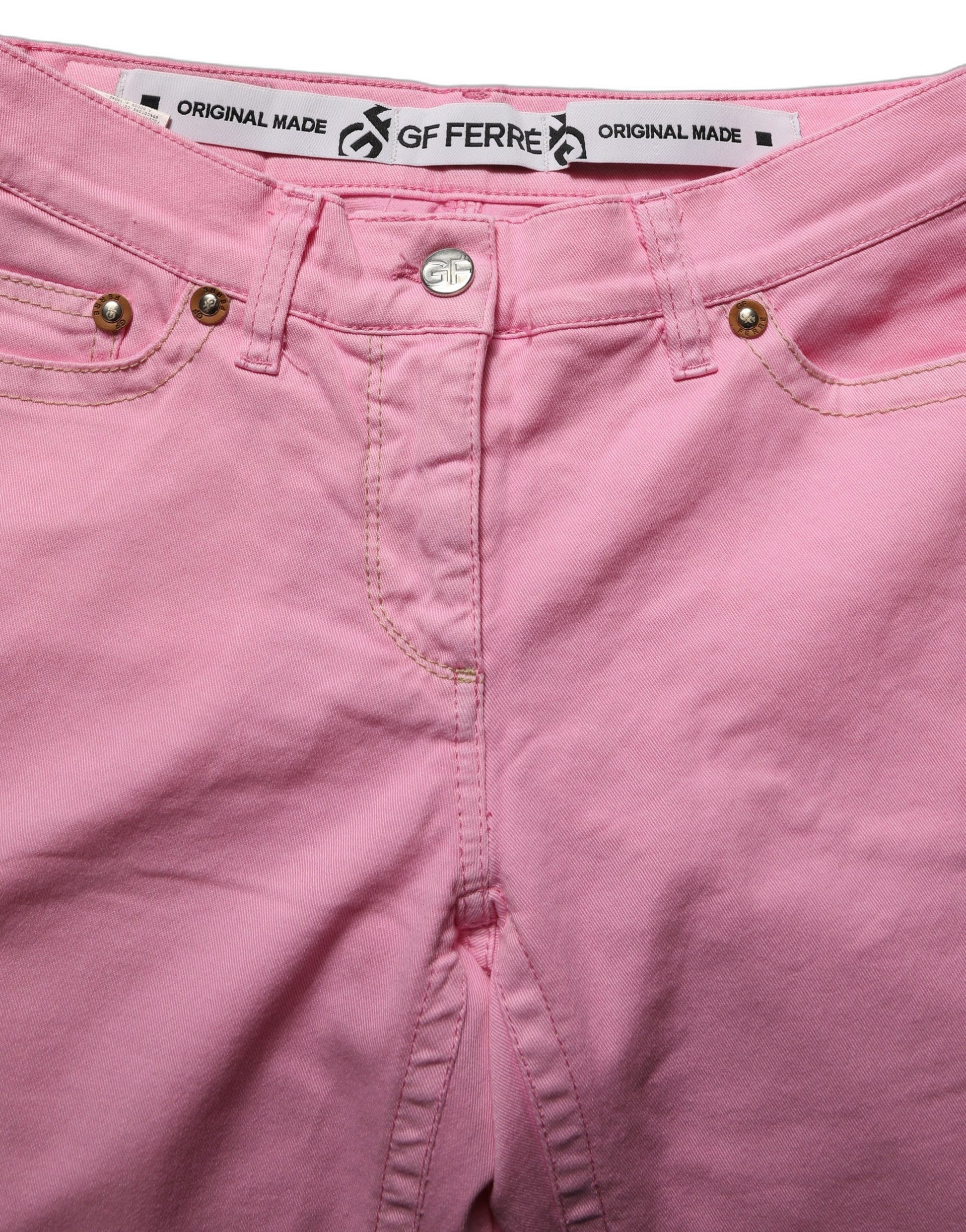 Pink Mid-Waisted Flared Denim Casual Jeans