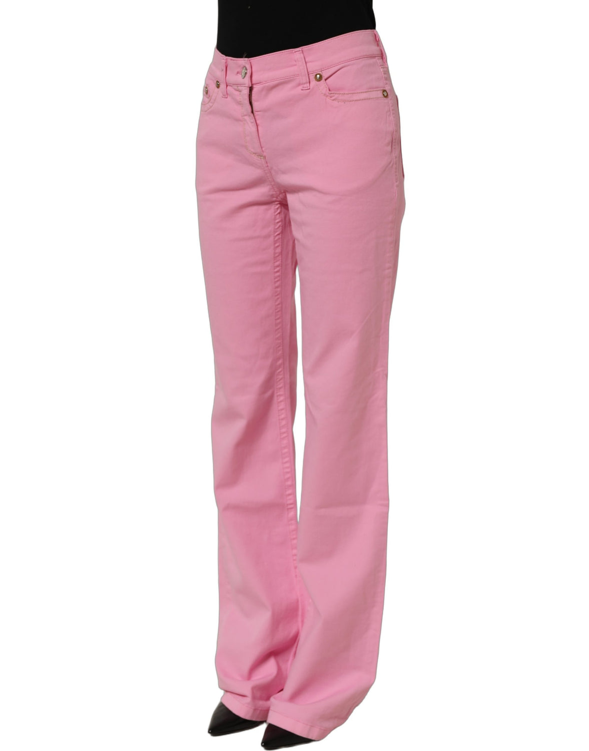 Pink Mid-Waisted Flared Denim Casual Jeans