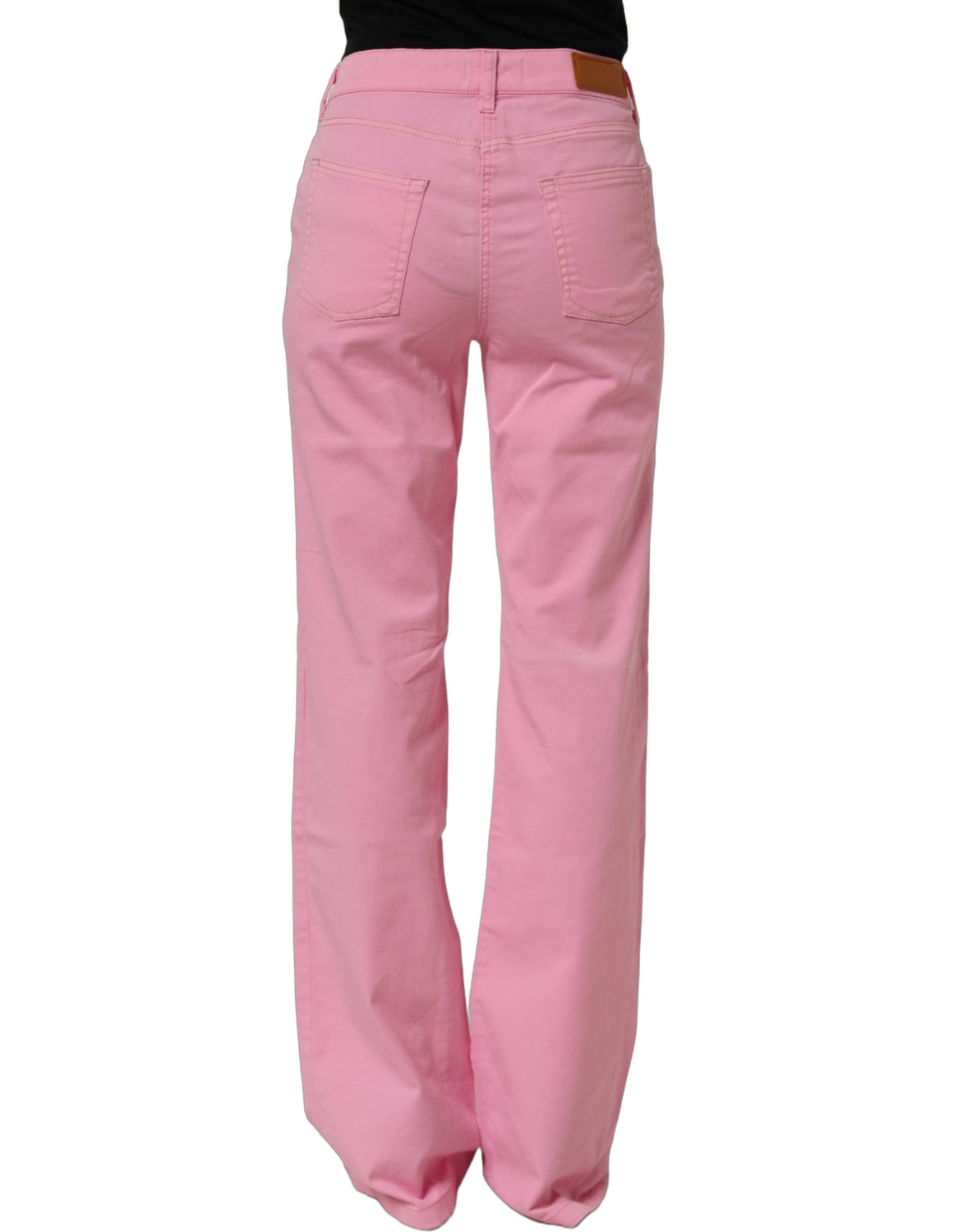 Pink Mid-Waisted Flared Denim Casual Jeans