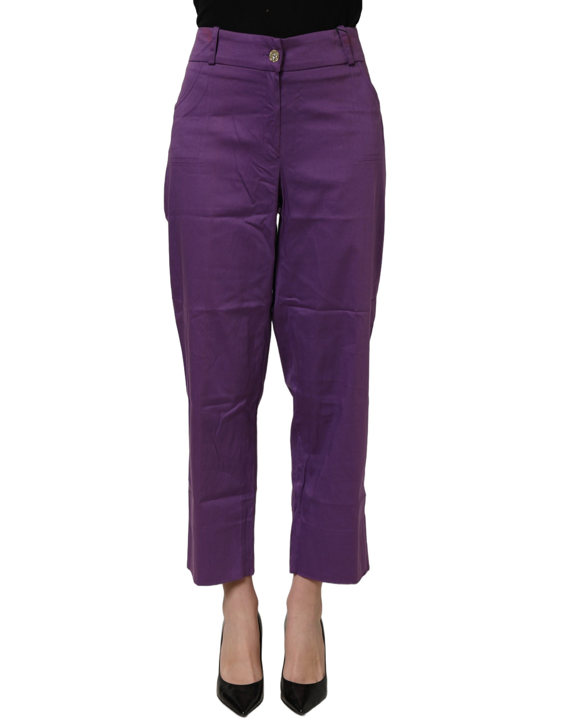 Violet Cotton Stretch High Waist Cropped Trouser Pants