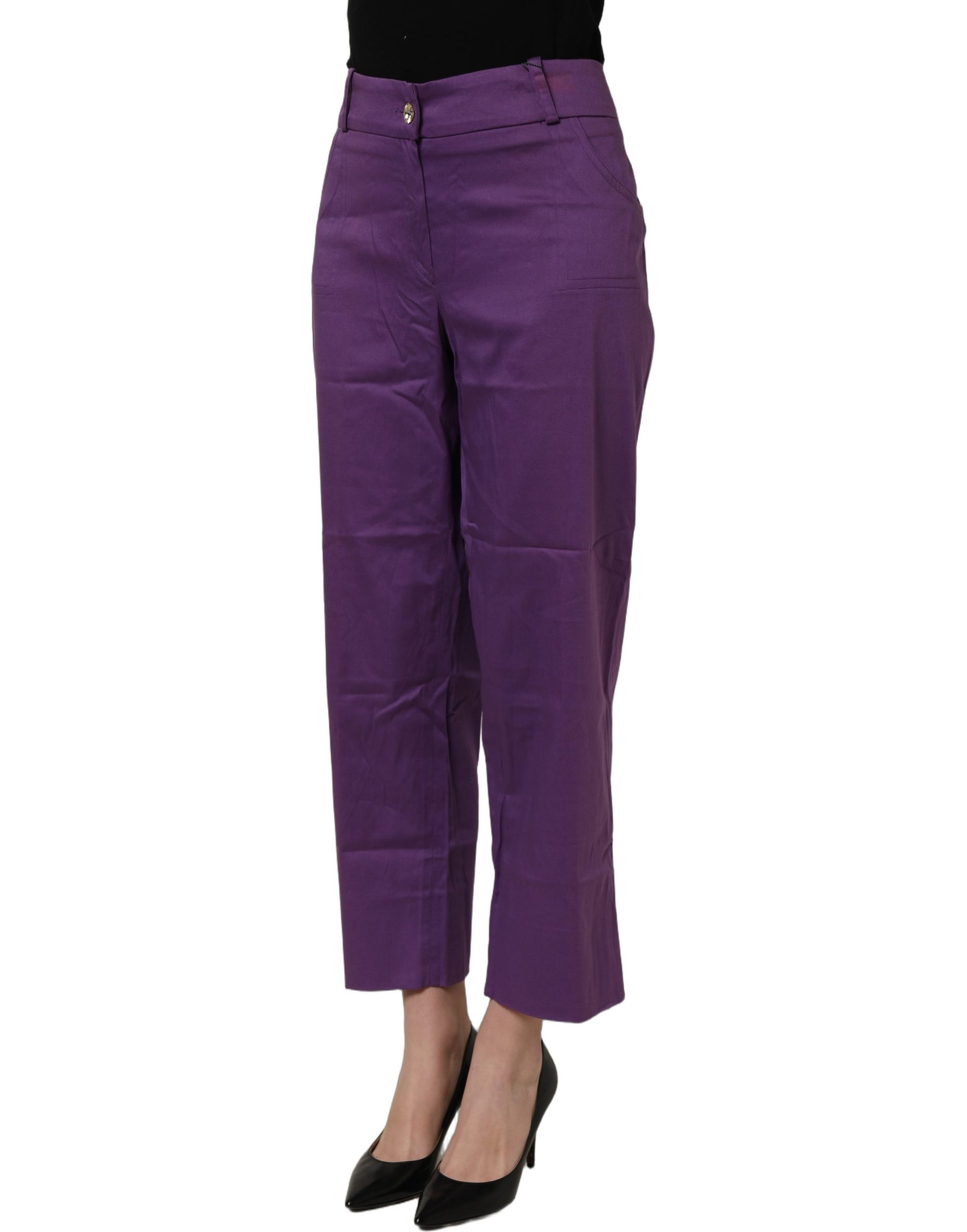 Violet Cotton Stretch High Waist Cropped Trouser Pants