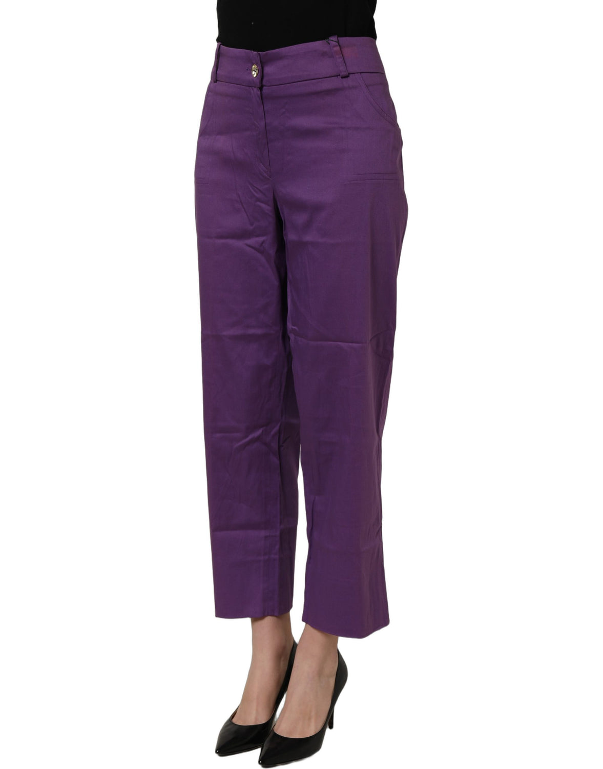 Violet Cotton Stretch High Waist Cropped Trouser Pants