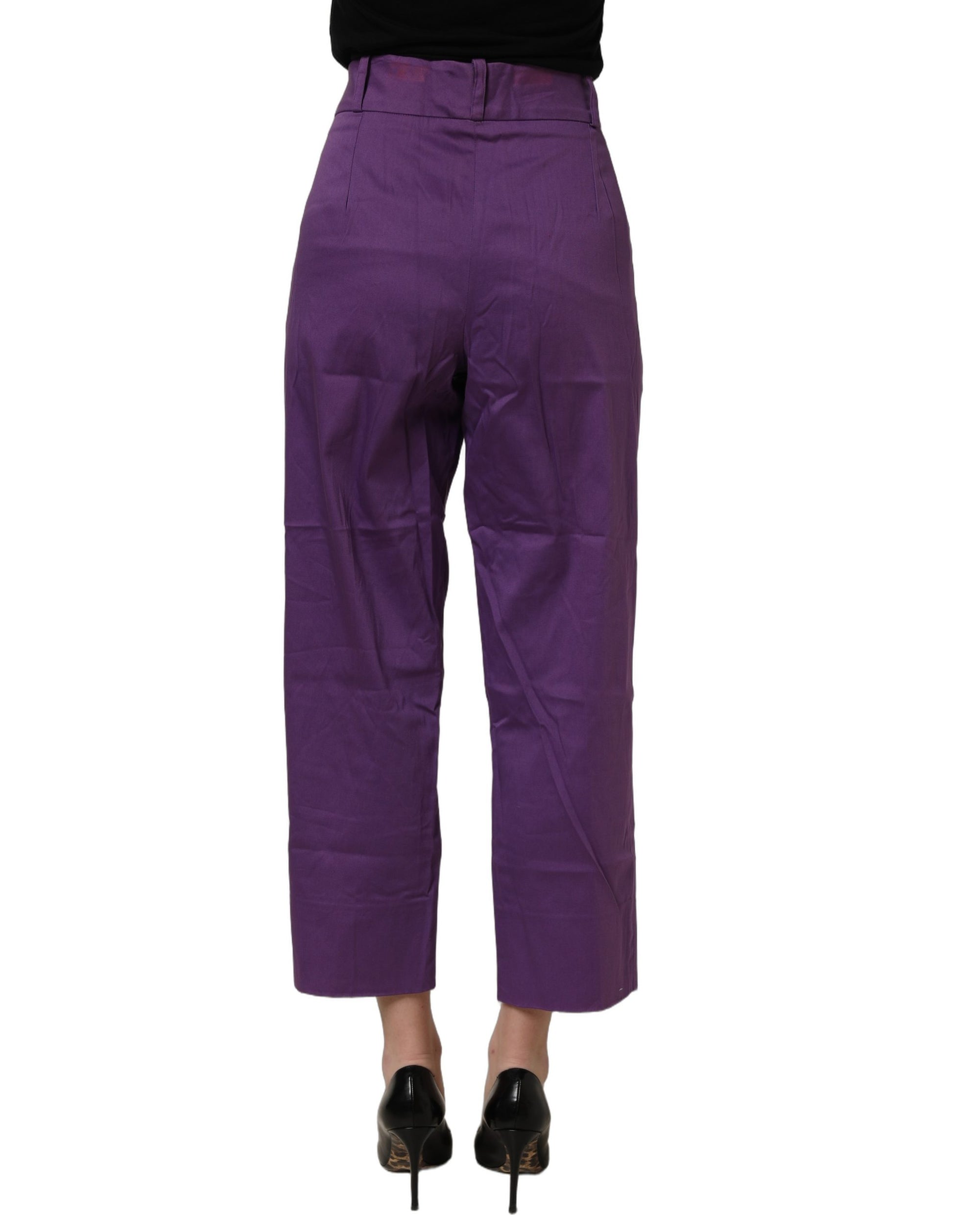 Violet Cotton Stretch High Waist Cropped Trouser Pants