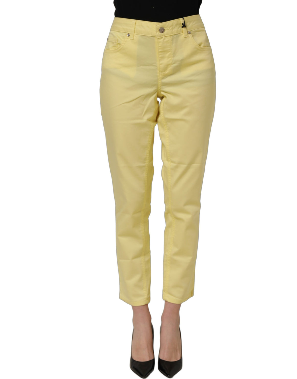 Yellow Mid Waist Straight Cropped Denim Women Trouser Jeans