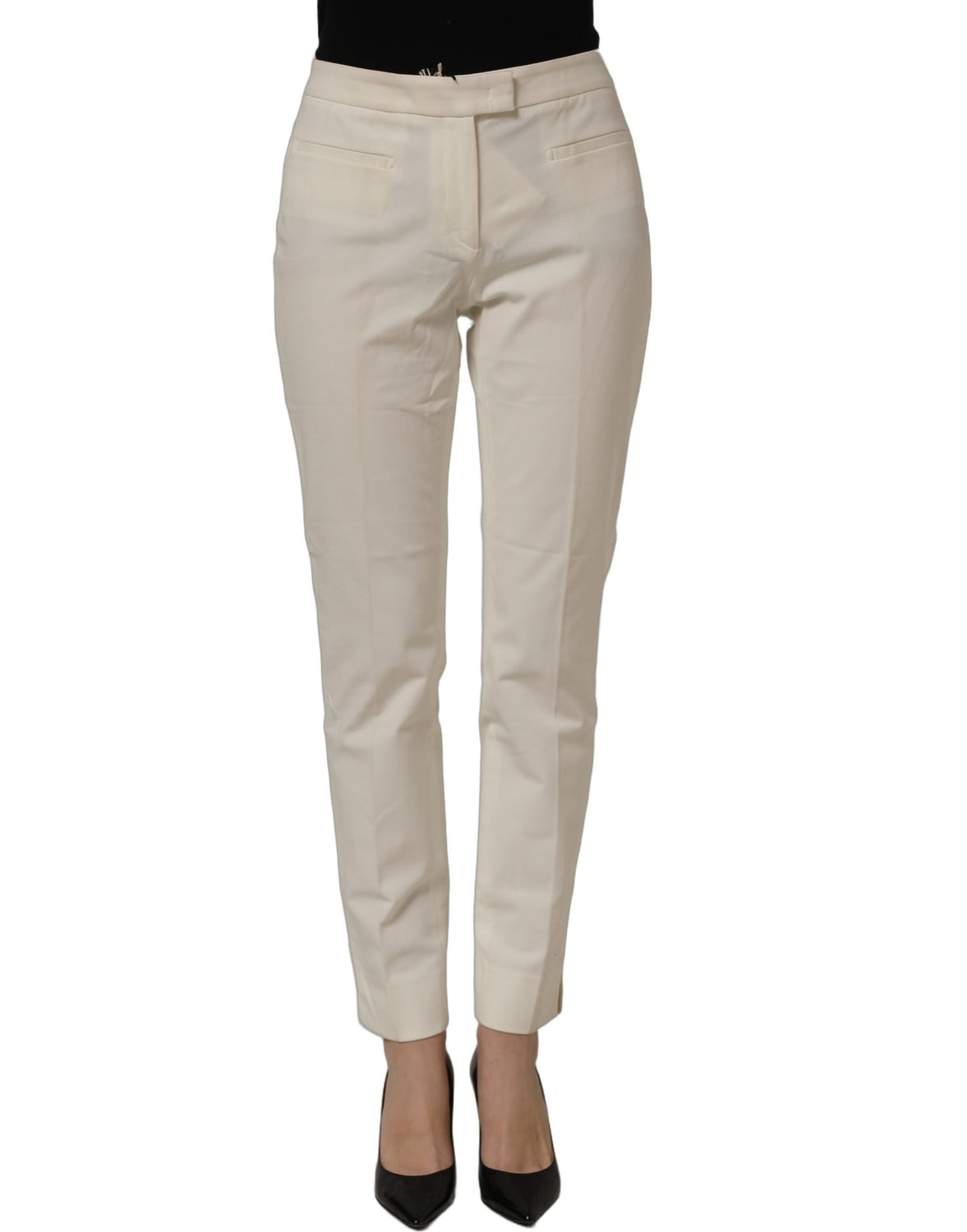 Off White MidWaist Tapered Women Chino Trouser Pants