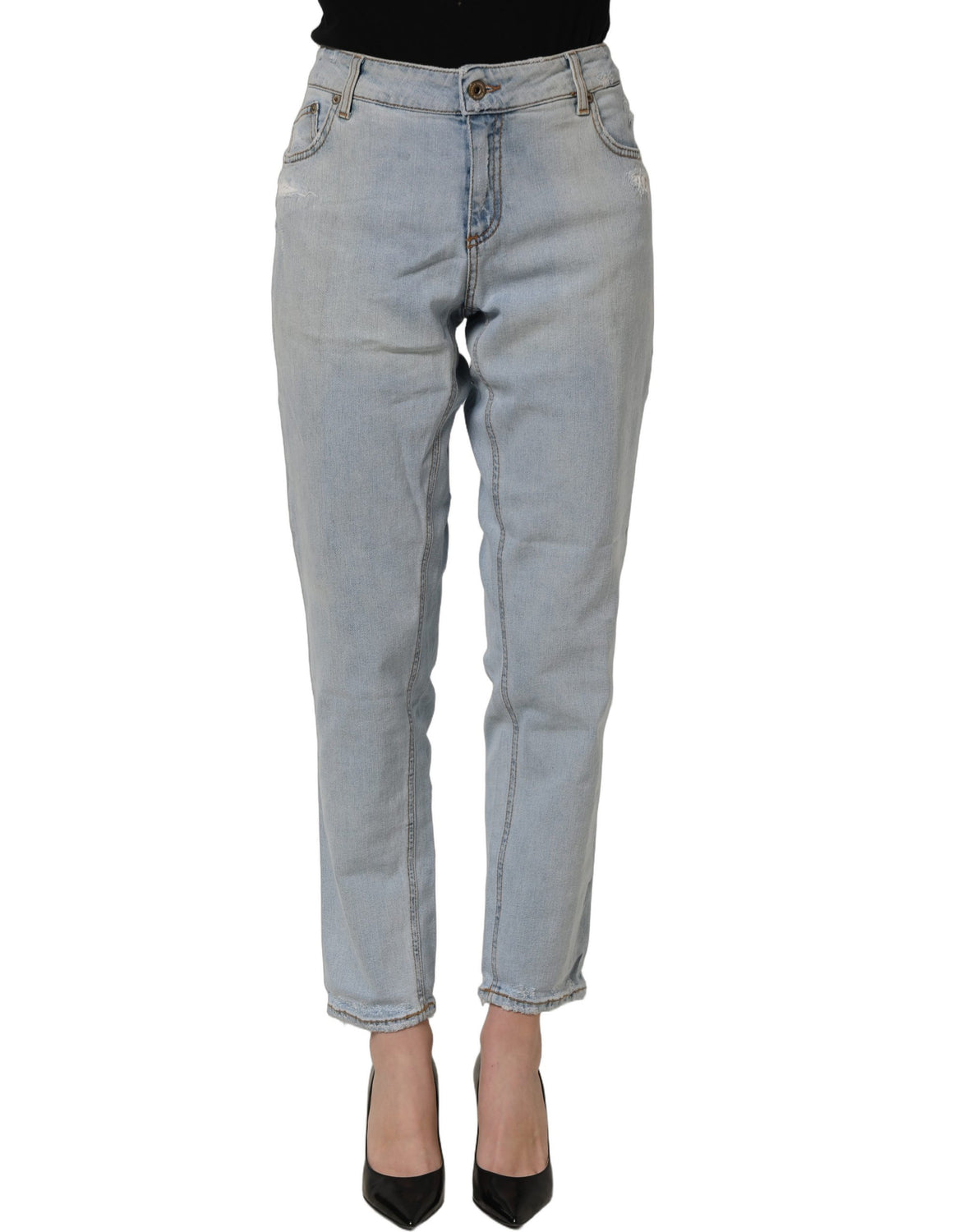 Light Blue High Waist Tapered Denim Cotton Stretch Jeans