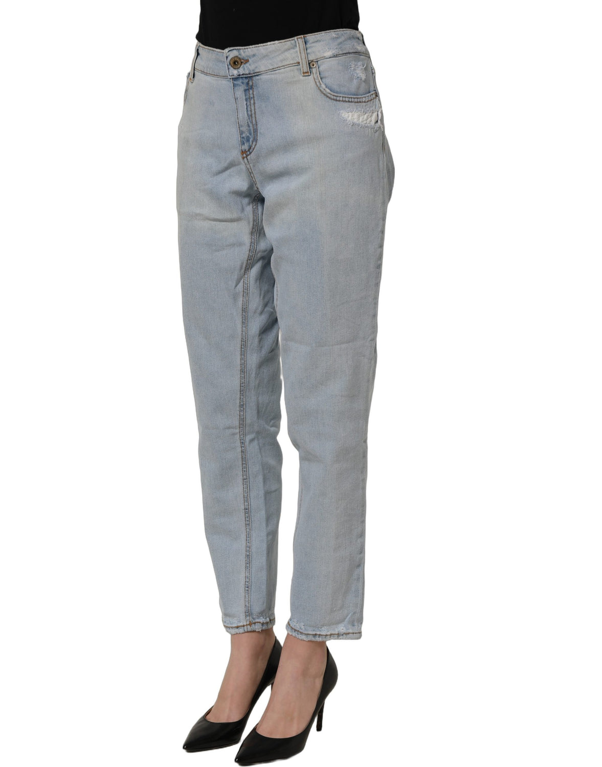 Light Blue High Waist Tapered Denim Cotton Stretch Jeans