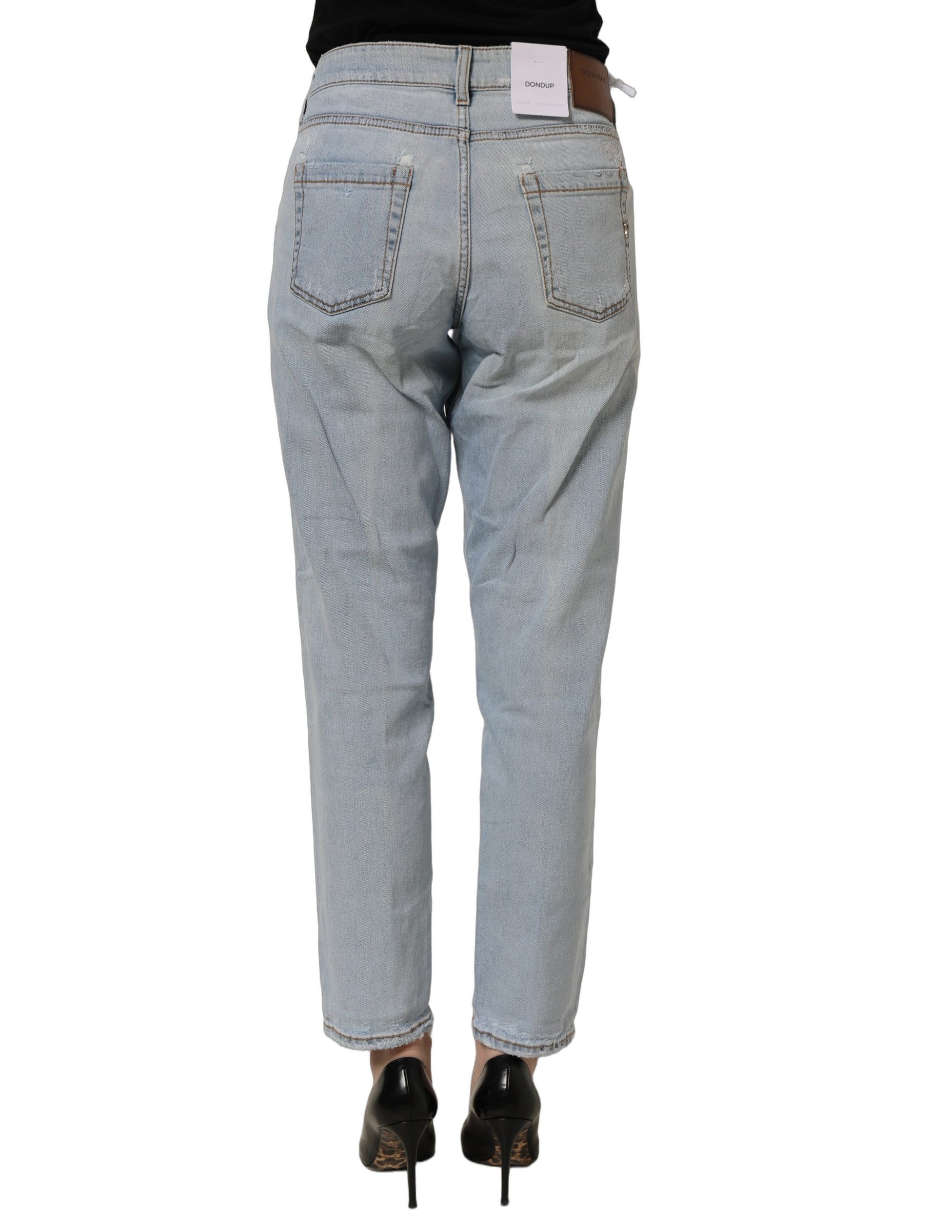 Light Blue High Waist Tapered Denim Cotton Stretch Jeans