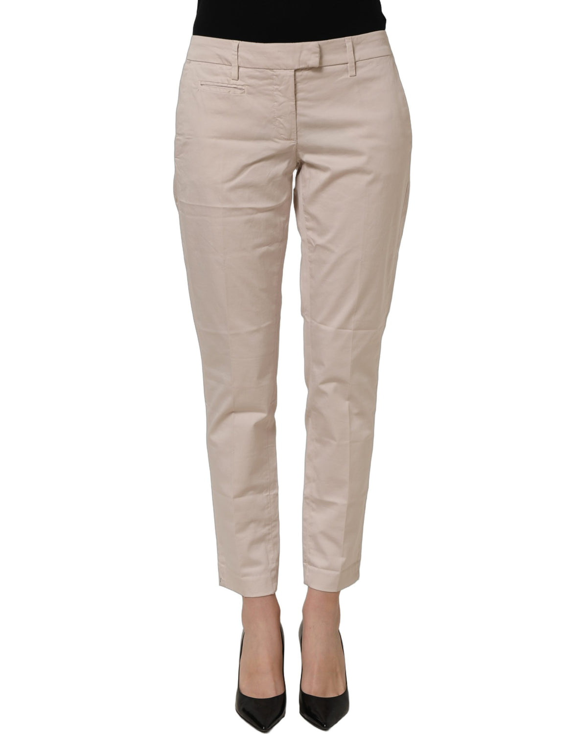 Beige Low Waist Tapered Women Cropped Trousers Pants