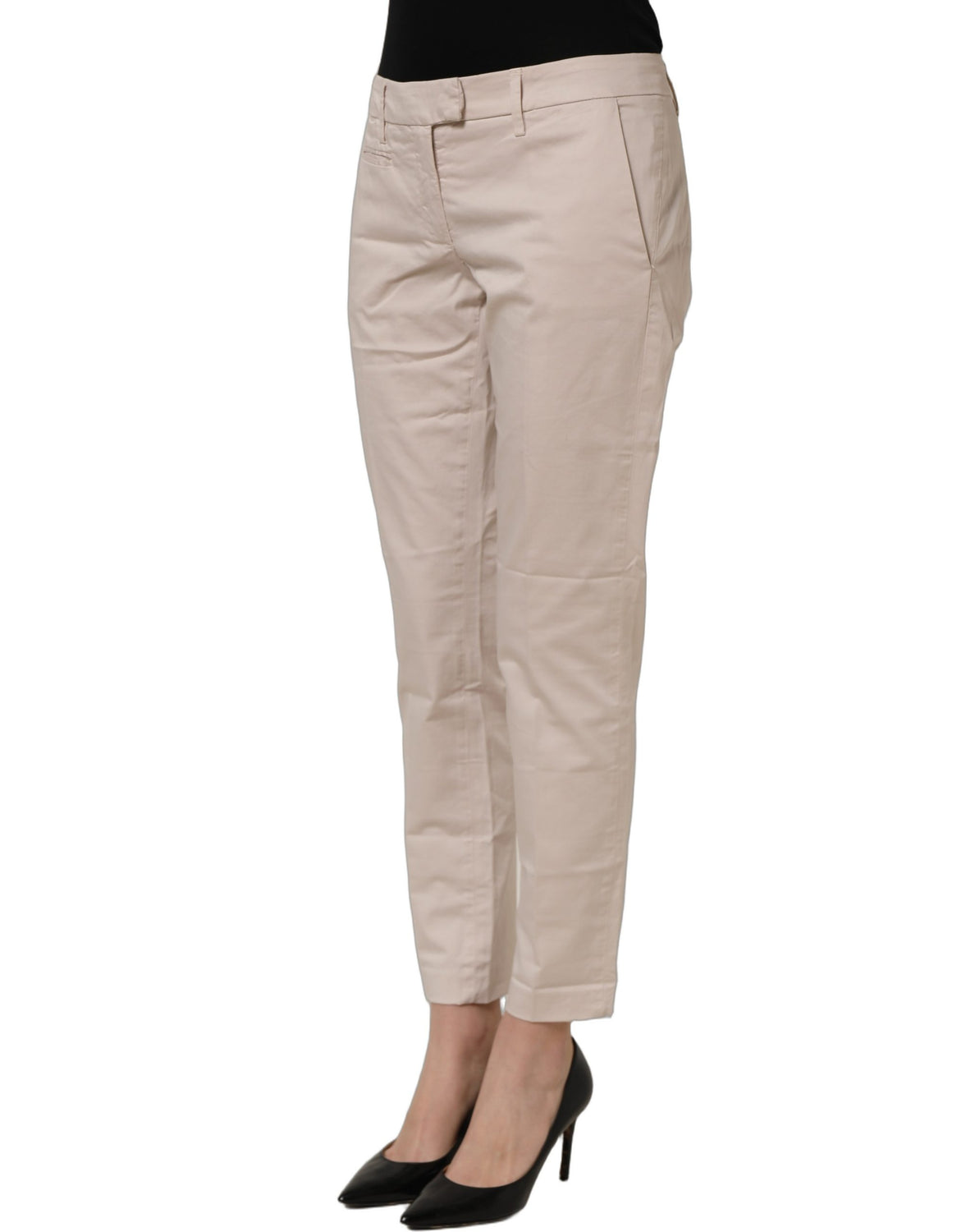 Beige Low Waist Tapered Women Cropped Trousers Pants