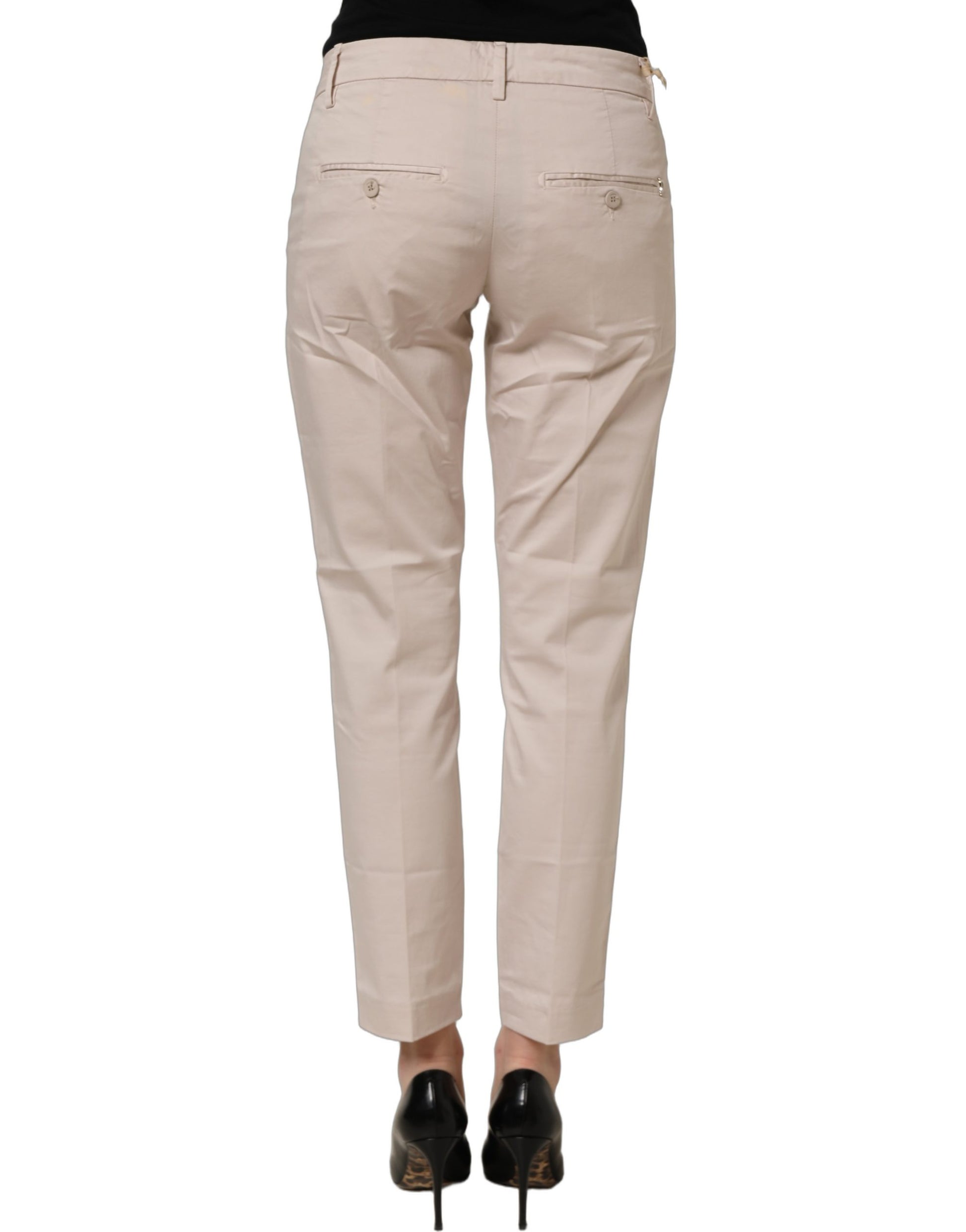 Beige Low Waist Tapered Women Cropped Trousers Pants