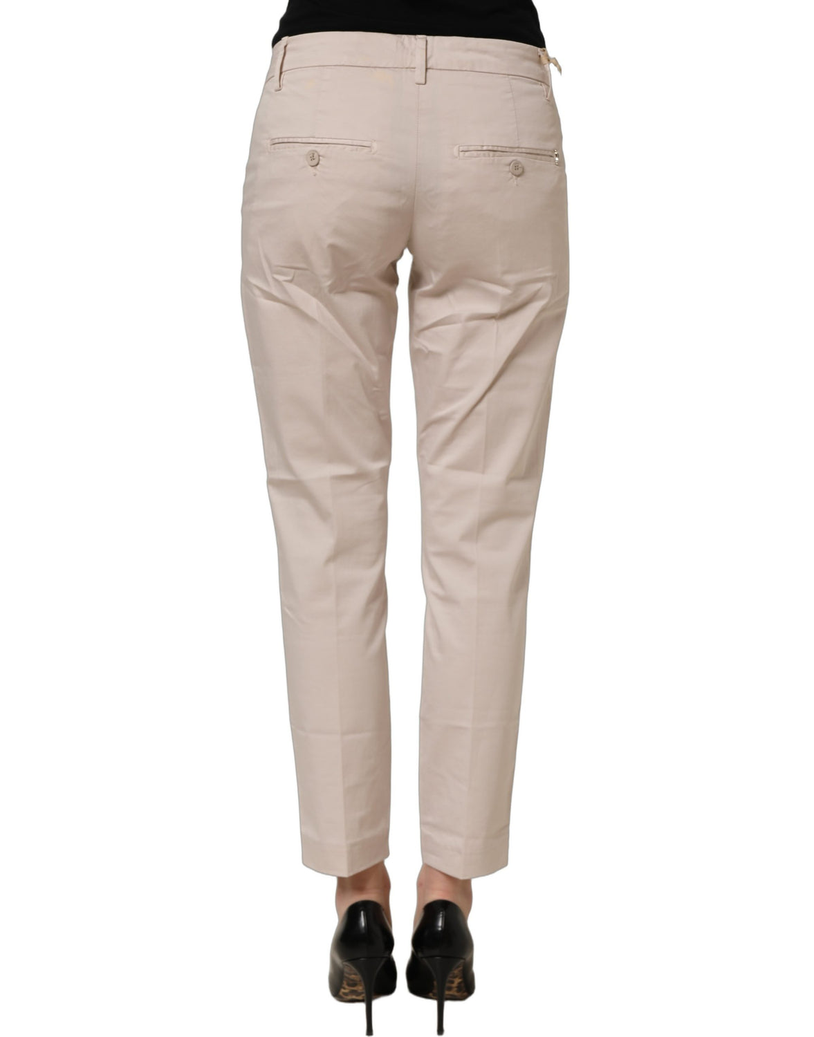 Beige Low Waist Tapered Women Cropped Trousers Pants