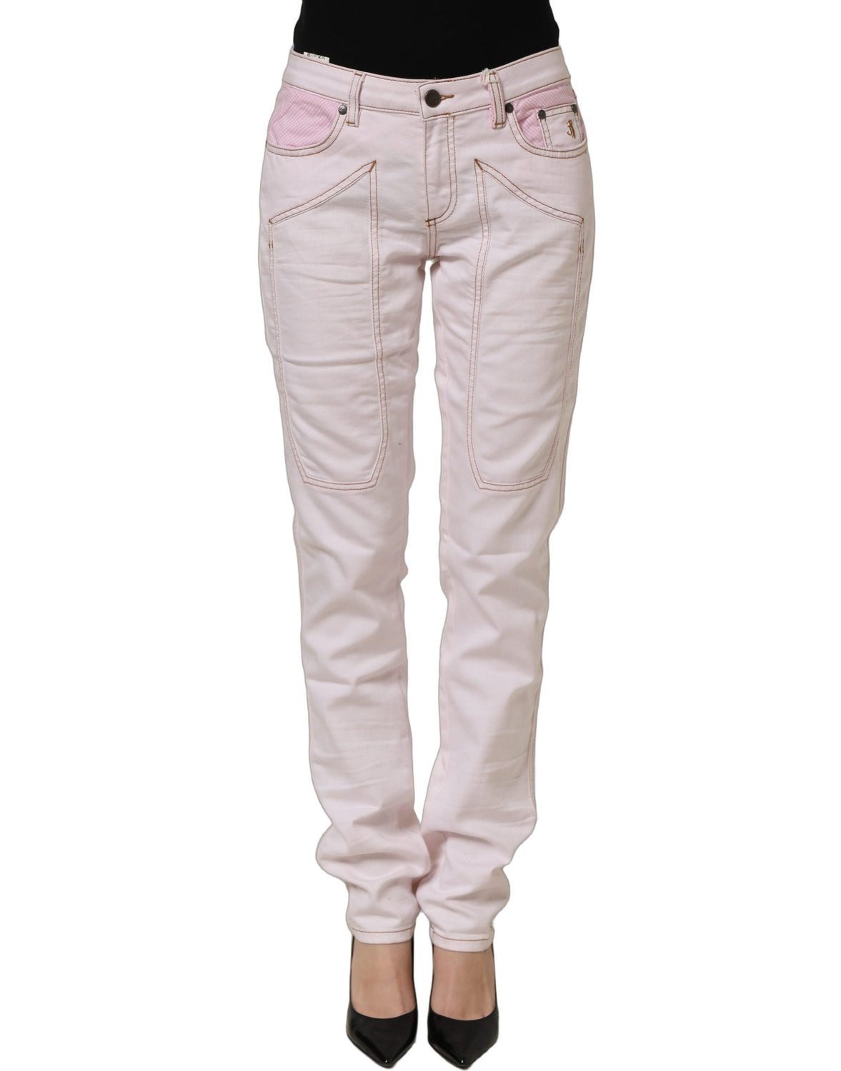 Light Pink Cotton Mid Waist Denim Trouser Jeans