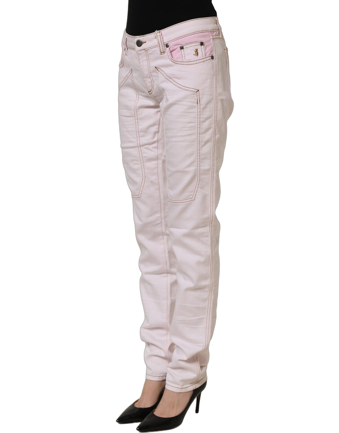 Light Pink Cotton Mid Waist Denim Trouser Jeans