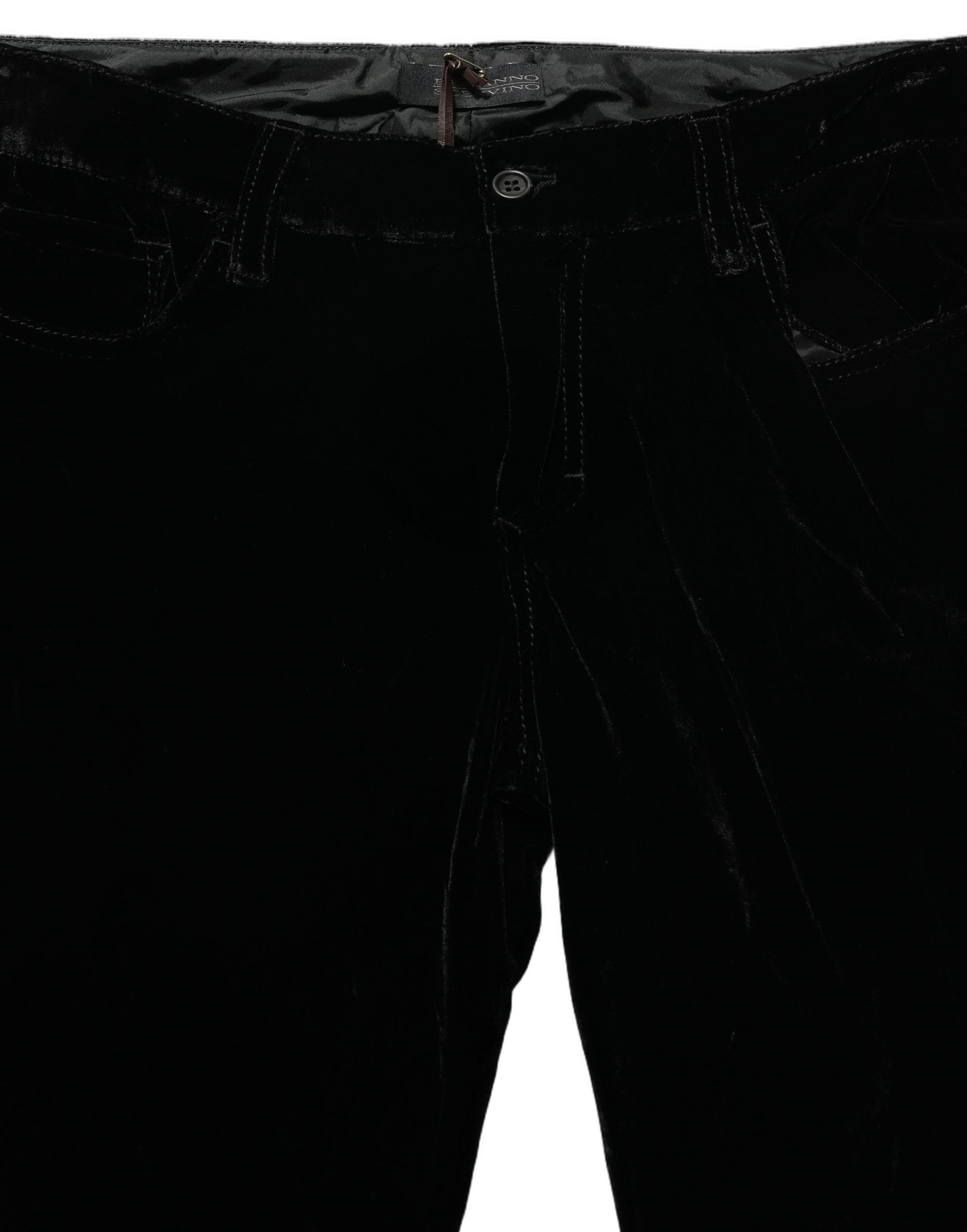 Black Viscose Blend Velvet Slim Fit Pants
