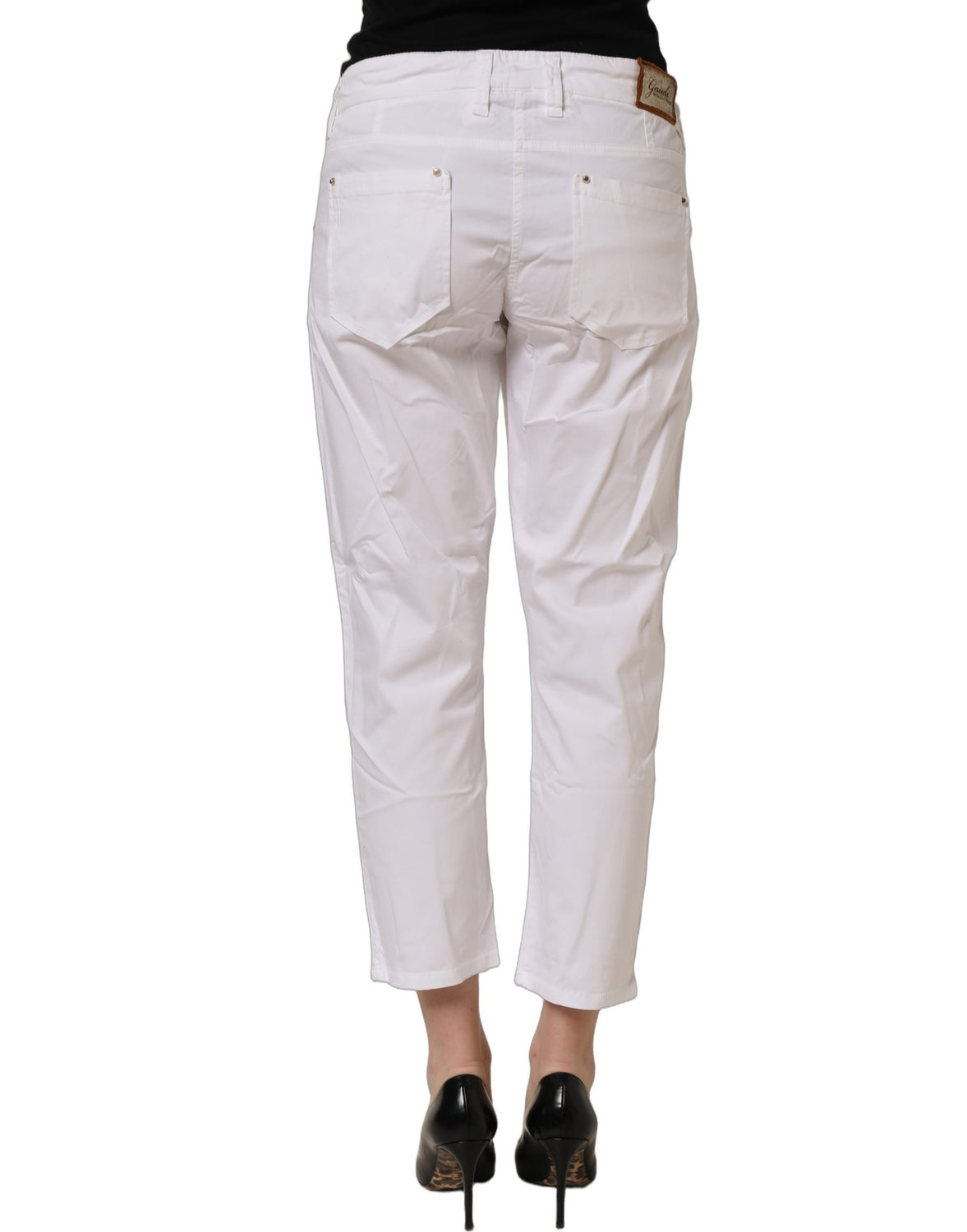 White Mid Waist Straight Cropped Cotton Trouser Pants
