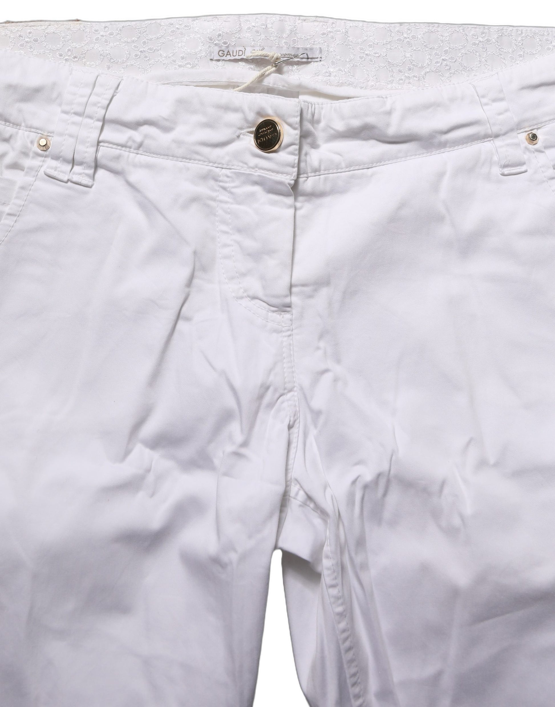White Mid Waist Straight Cropped Cotton Trouser Pants