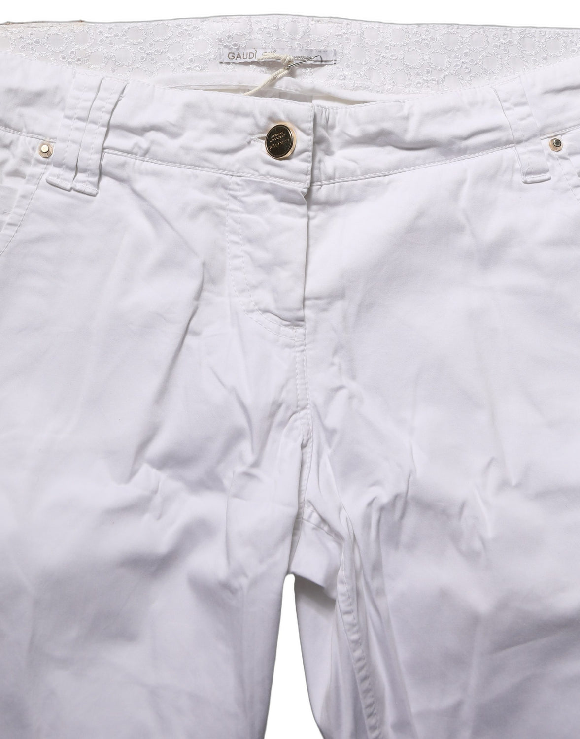 White Mid Waist Straight Cropped Cotton Trouser Pants
