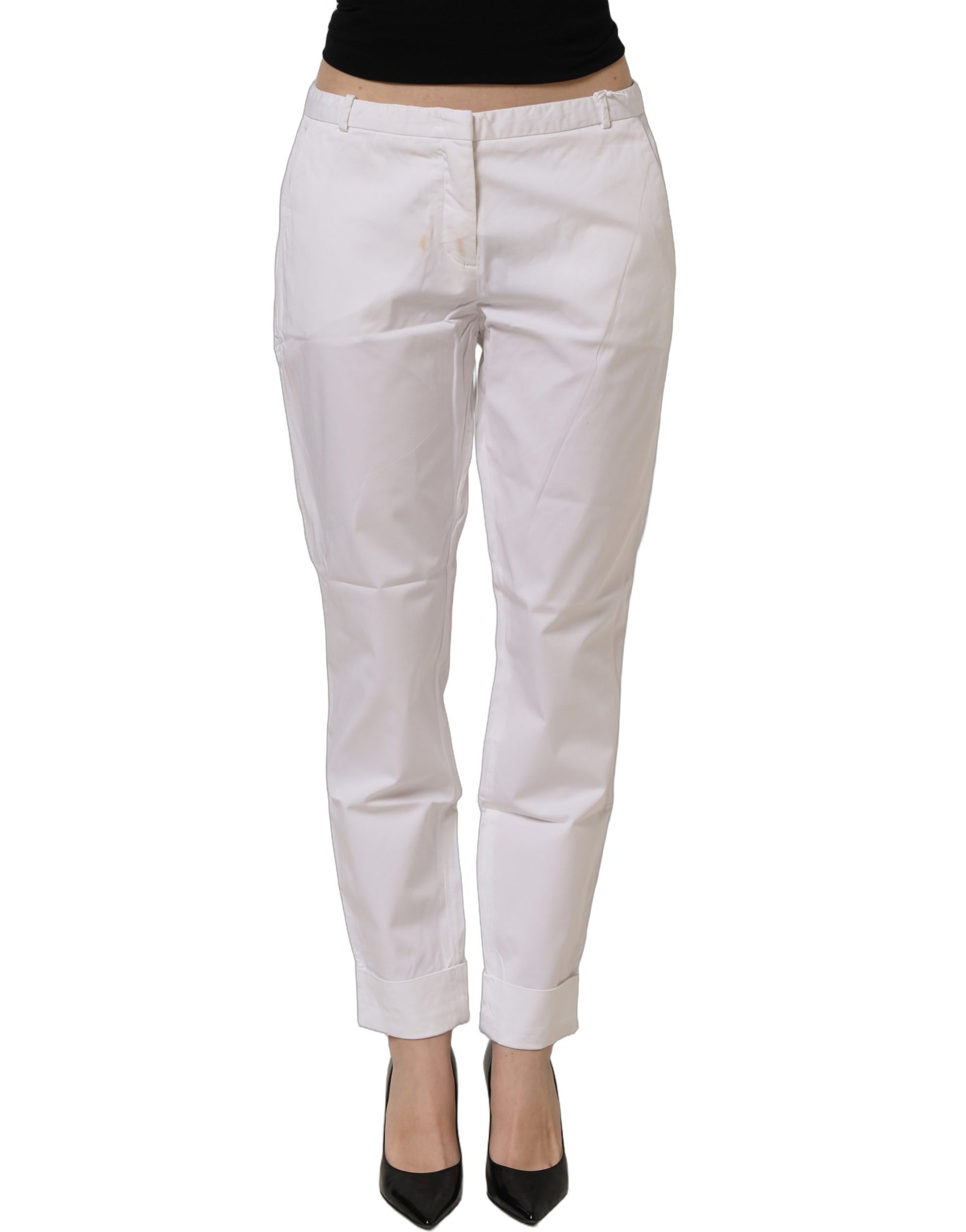 White Low Waist Straight Formal Trouser Pants