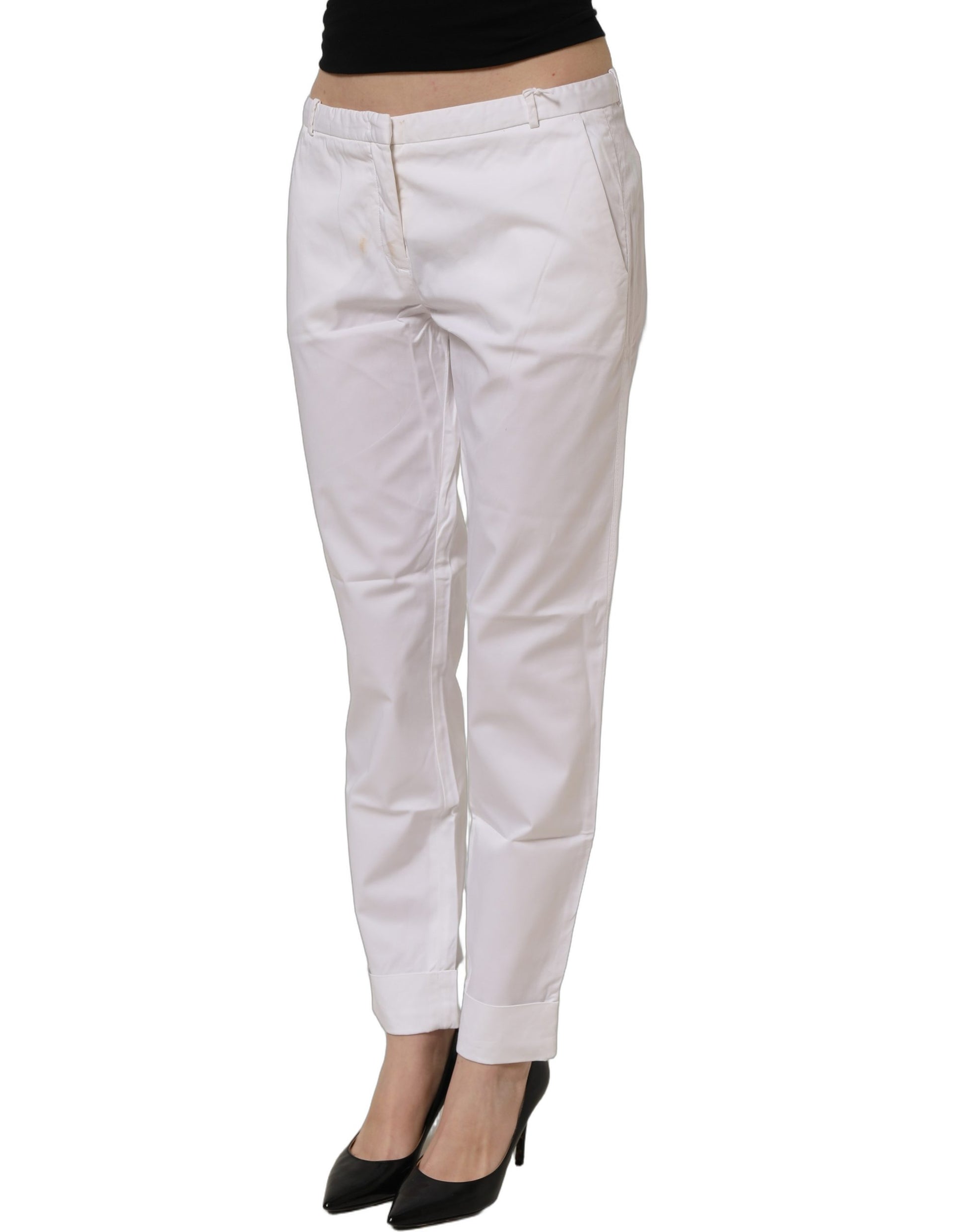White Low Waist Straight Formal Trouser Pants