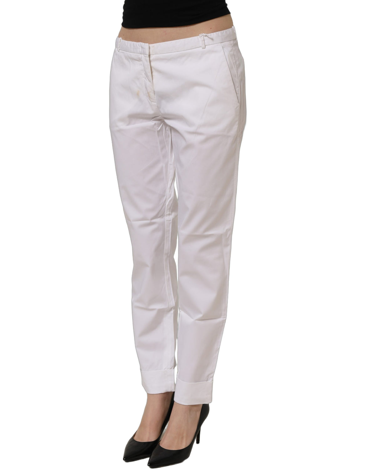 White Low Waist Straight Formal Trouser Pants