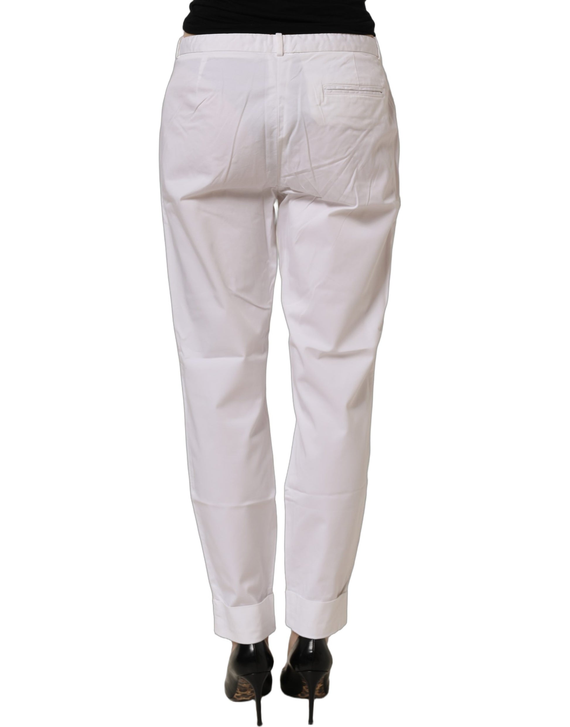White Low Waist Straight Formal Trouser Pants