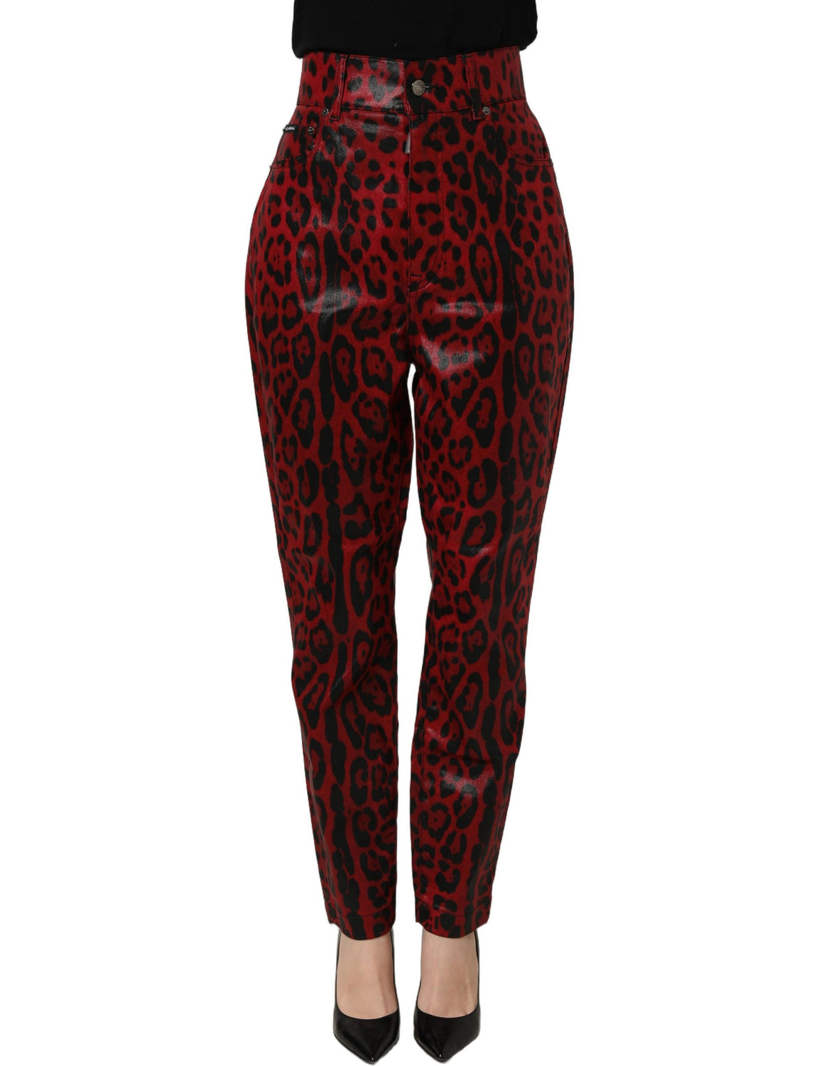 Red Leopard Cotton 5 Pockets Trouser Jeans