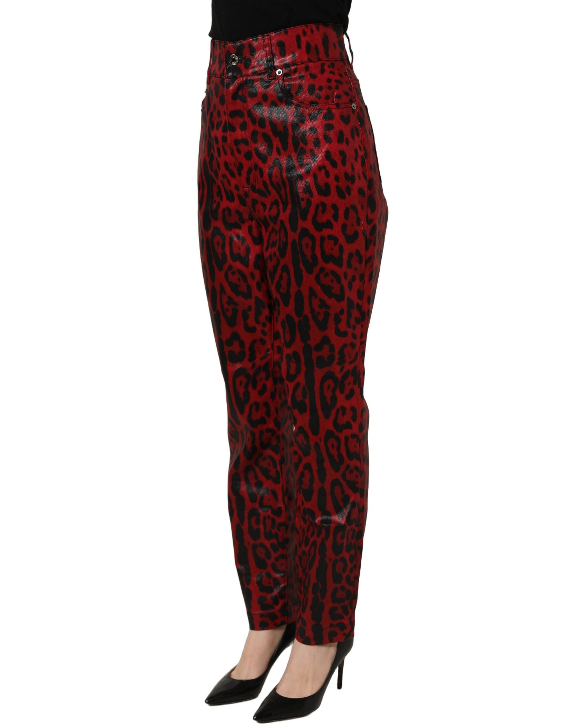 Red Leopard Cotton 5 Pockets Trouser Jeans