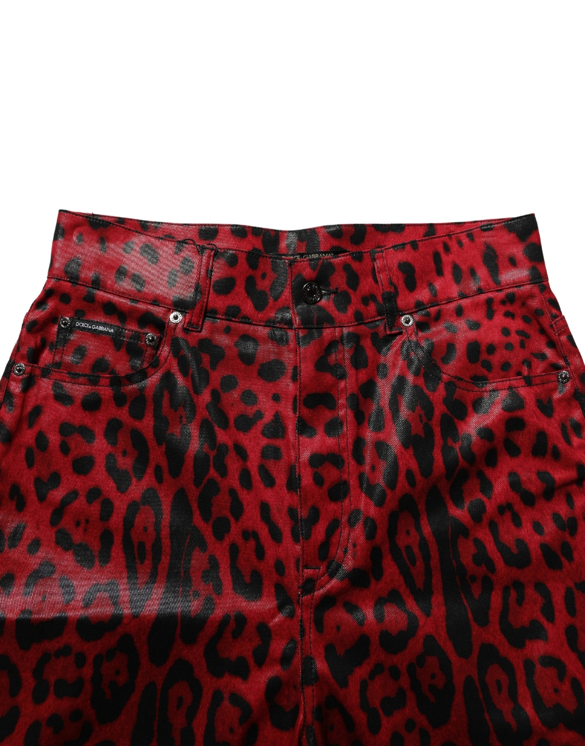 Red Leopard Cotton 5 Pockets Trouser Jeans