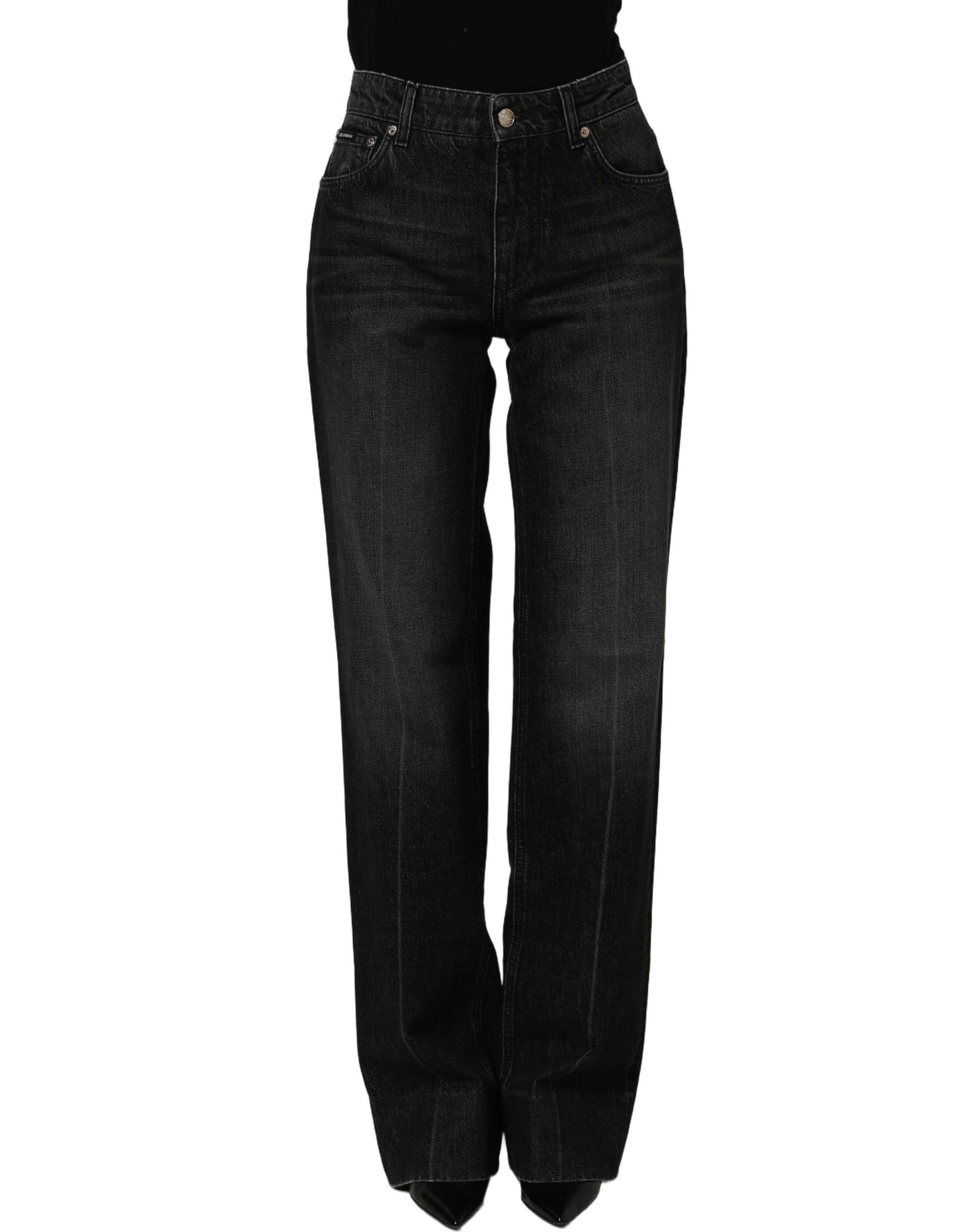 Black Cotton Stretch Straight Denim Jeans