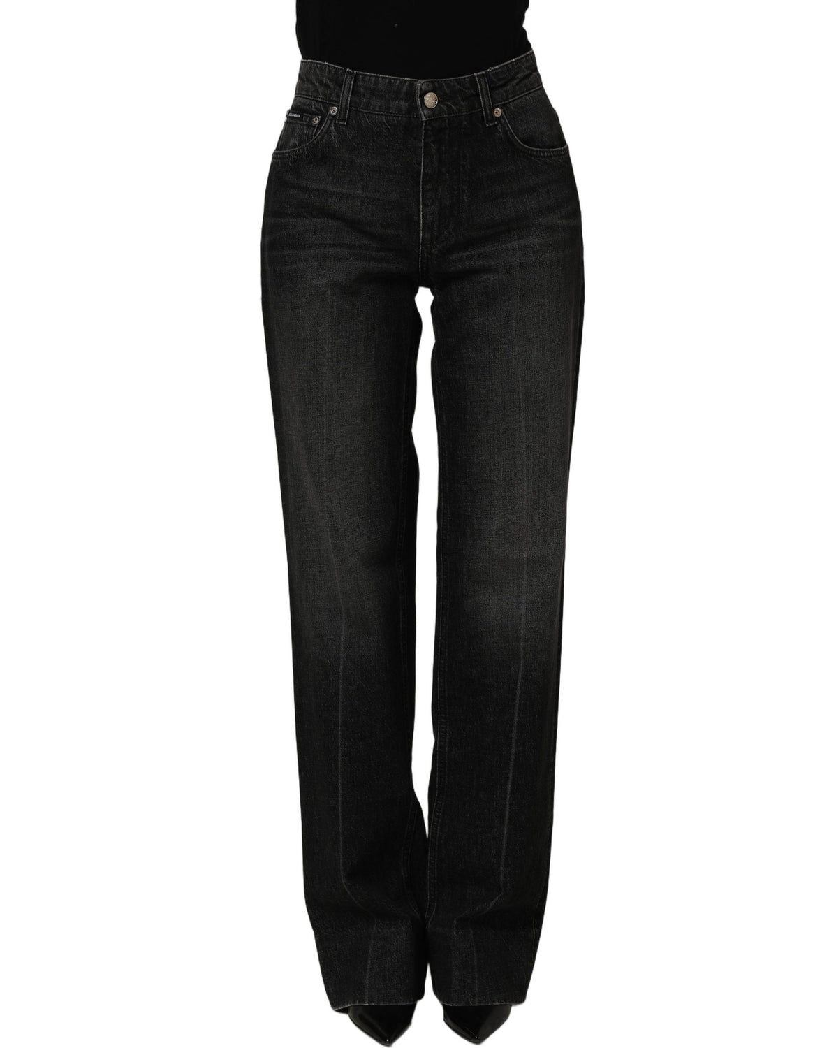 Black Cotton Stretch Straight Denim Jeans