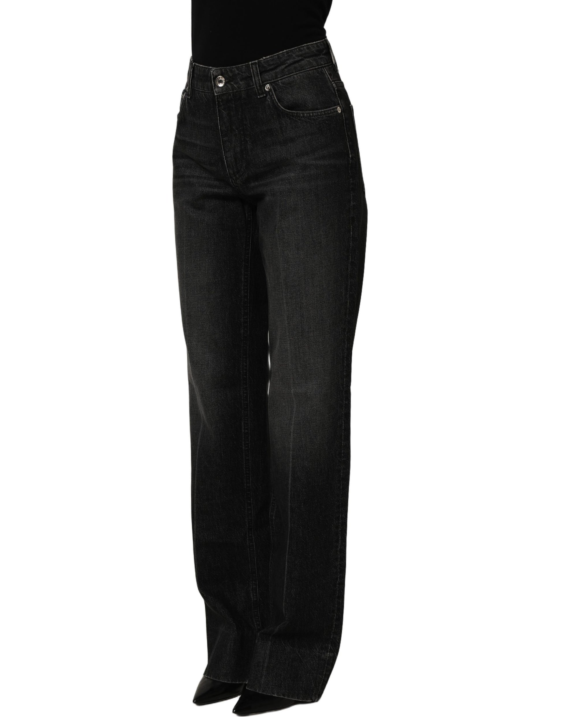 Black Cotton Stretch Straight Denim Jeans