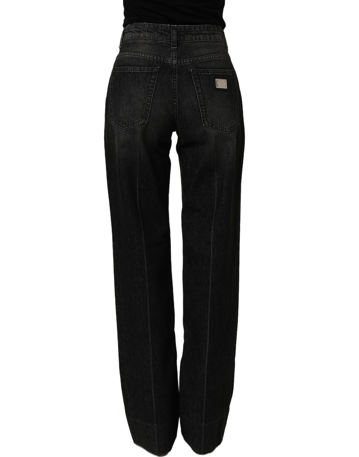 Black Cotton Stretch Straight Denim Jeans