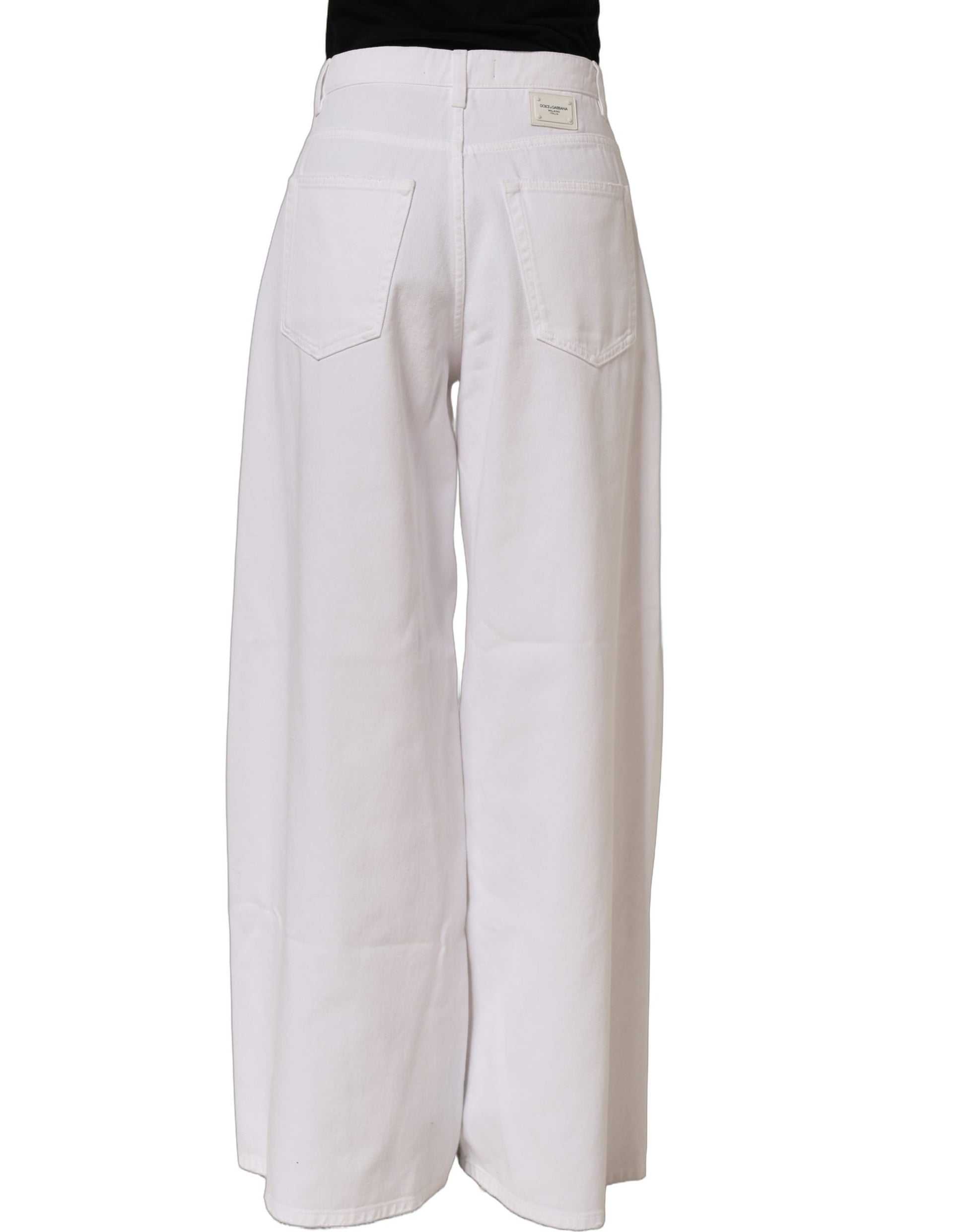 White Cotton Stretch Wide Leg Denim Jeans