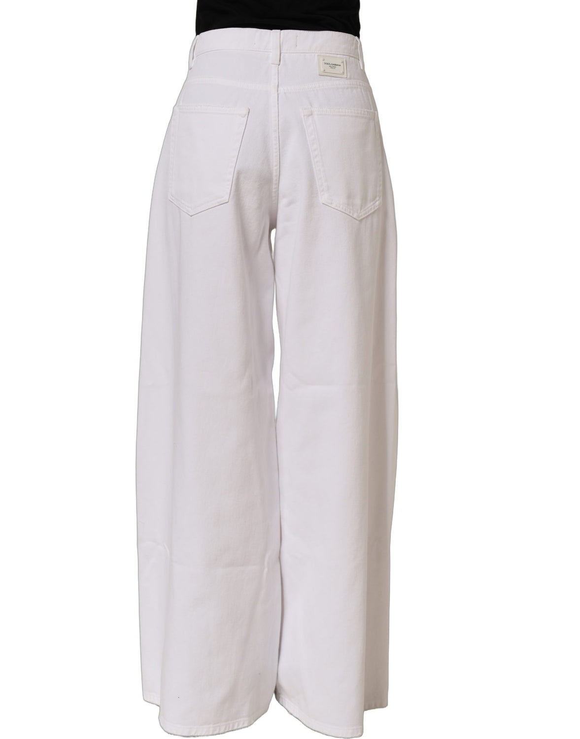 White Cotton Stretch Wide Leg Denim Jeans