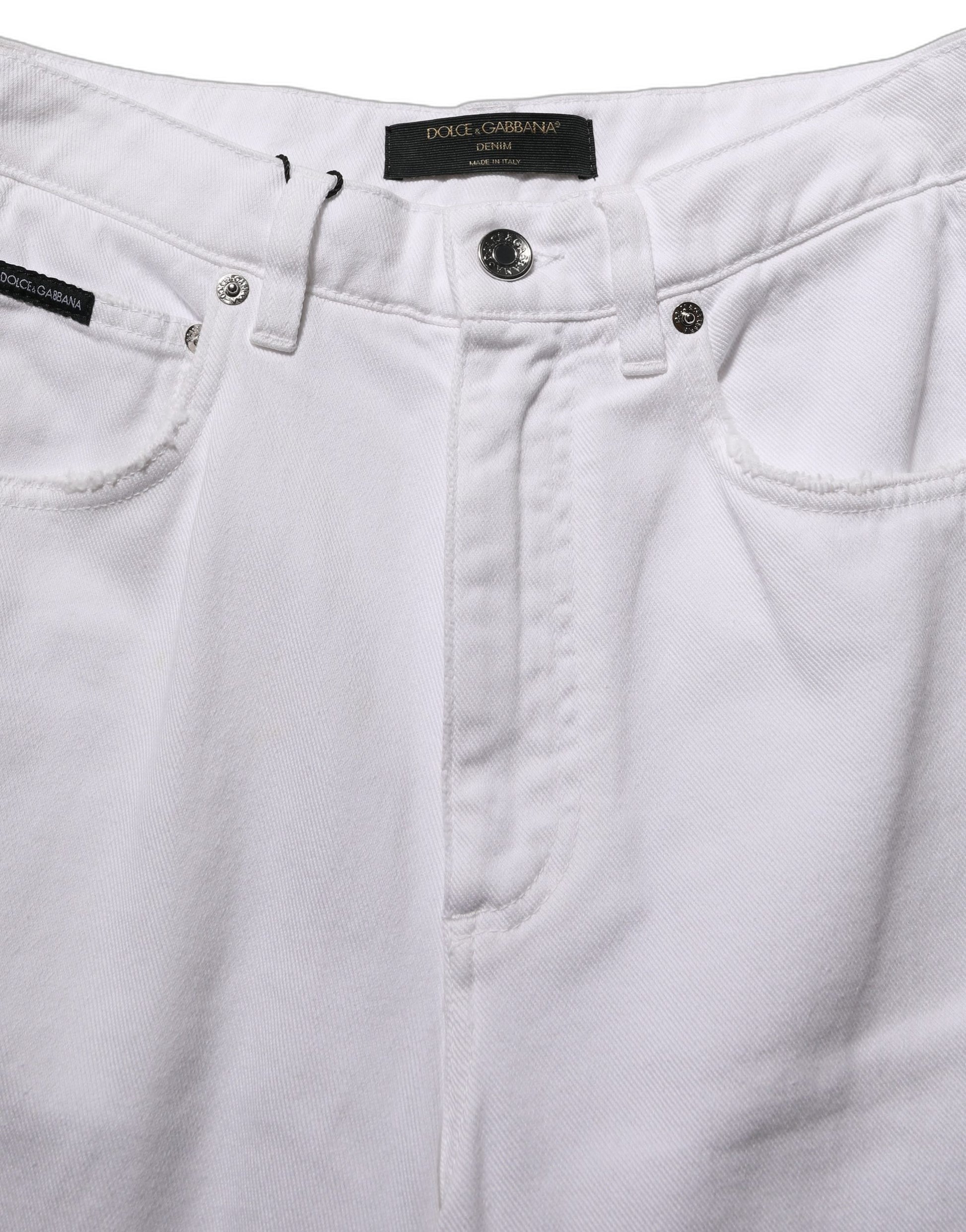 White Cotton Stretch Wide Leg Denim Jeans
