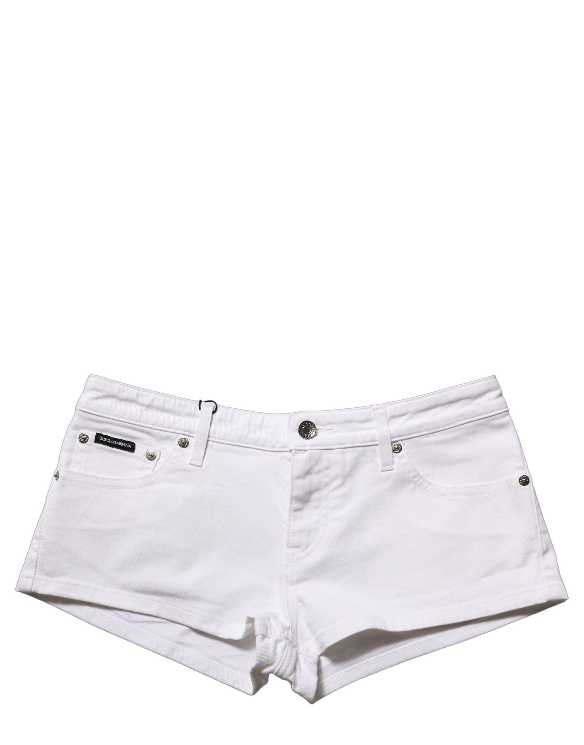 White Cotton Low Rise Denim Hot Pants Shorts