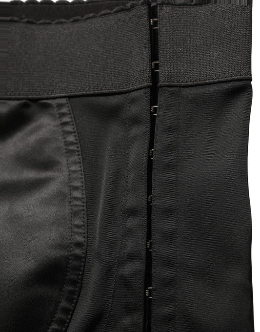Black Nylon HighWaist Elastic Waistband Shorts
