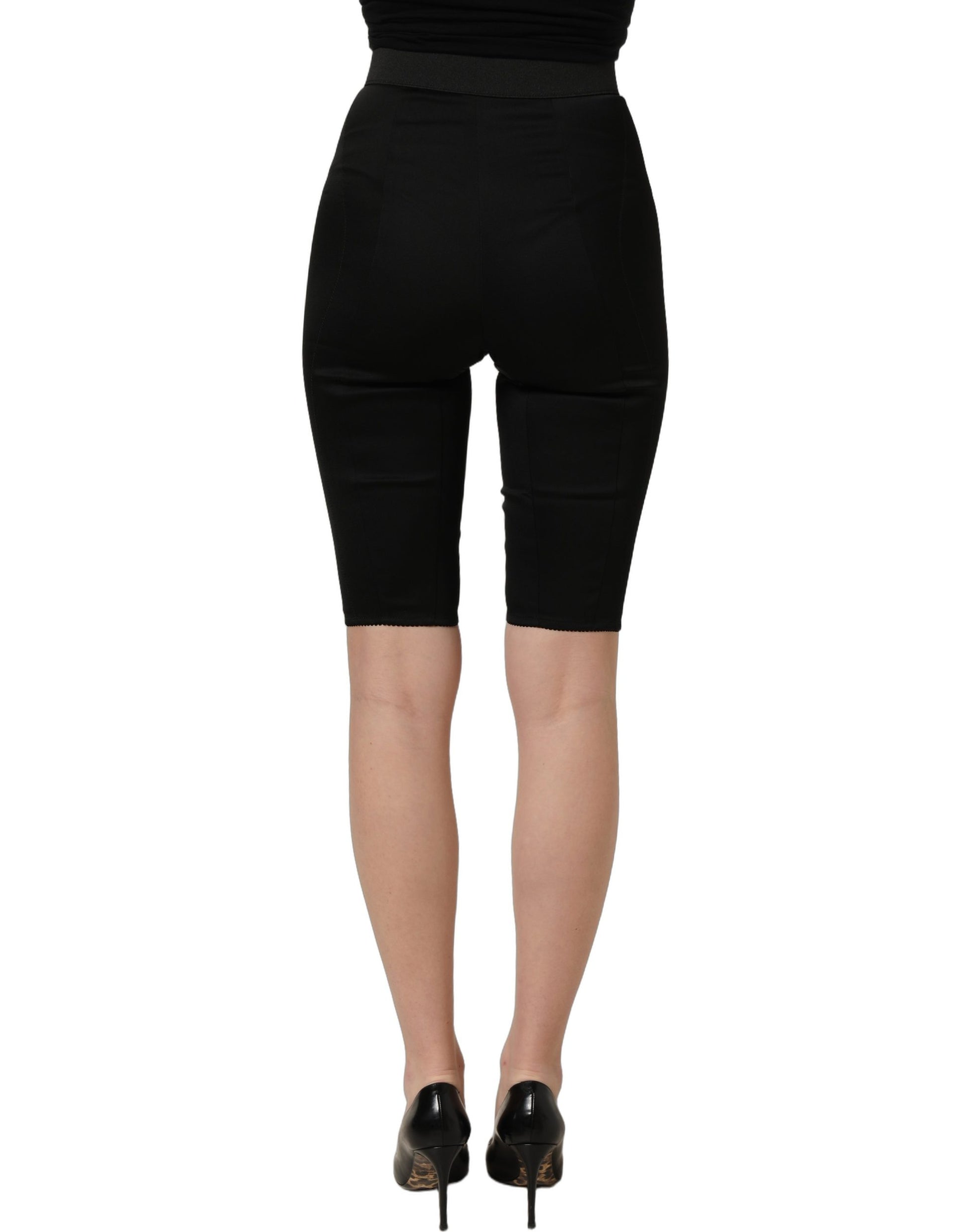 Black Nylon HighWaist Elastic Waistband Shorts