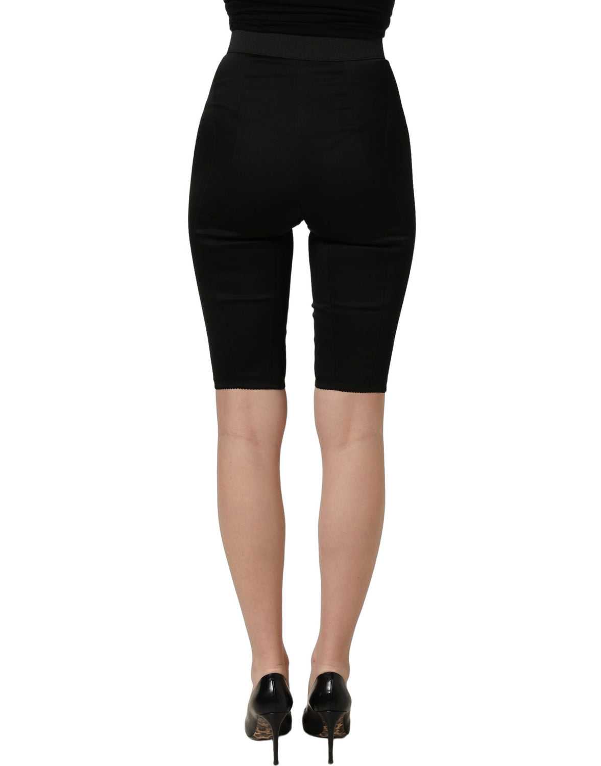 Black Nylon HighWaist Elastic Waistband Shorts