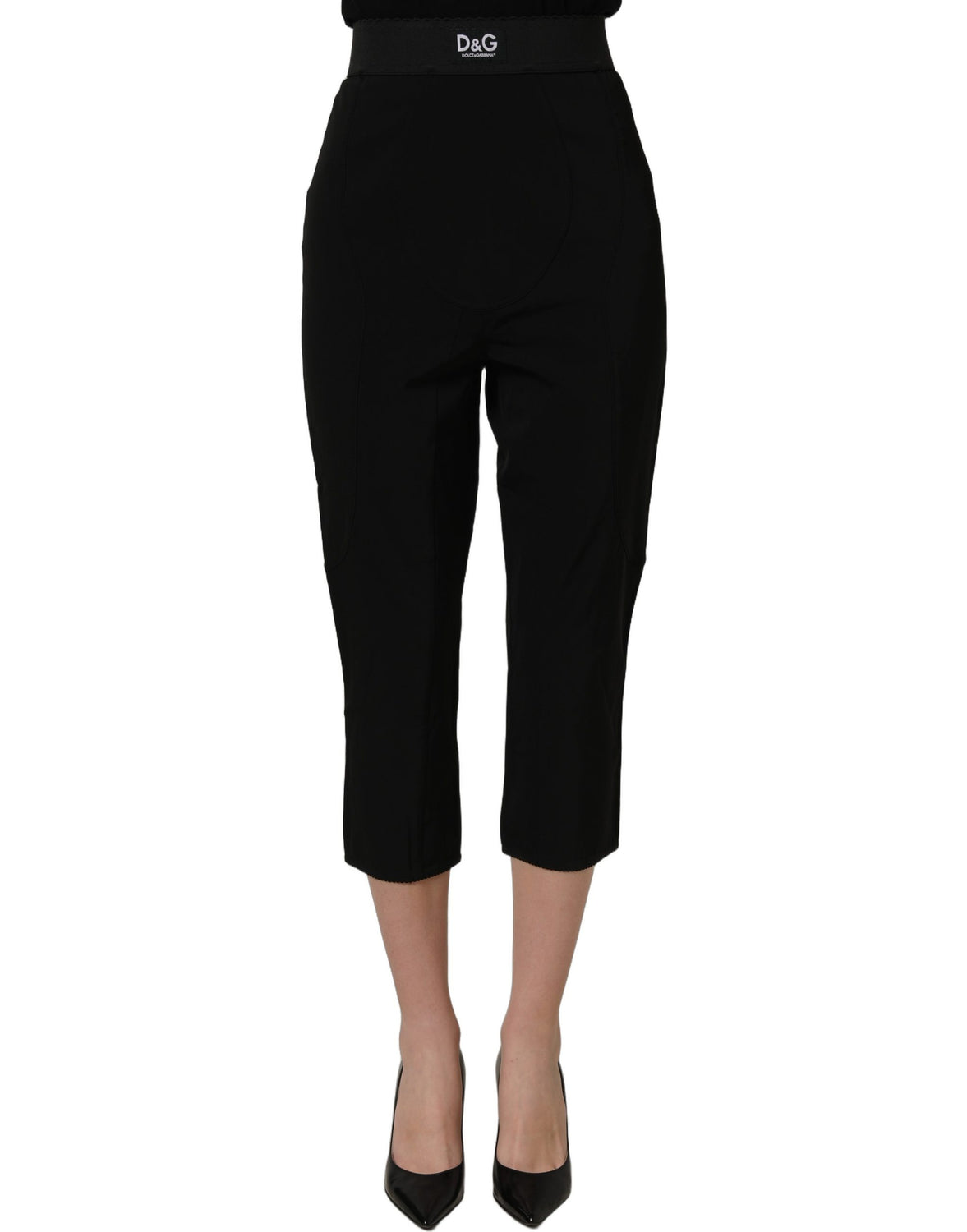 Black Viscose High Waist Capri Trouser Pants