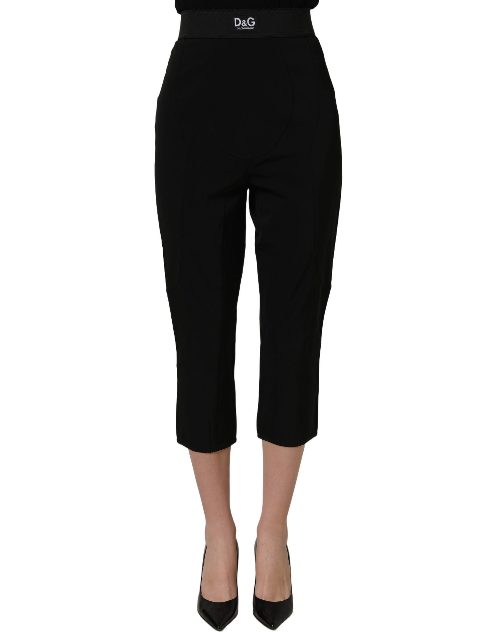 Black Viscose High Waist Capri Trouser Pants
