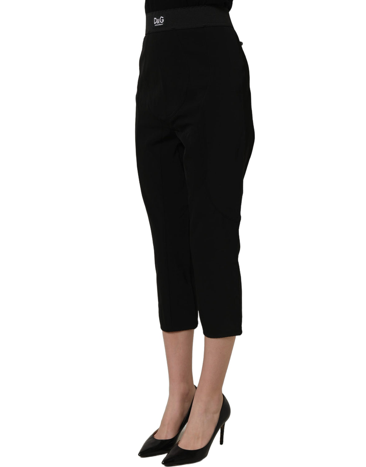 Black Viscose High Waist Capri Trouser Pants
