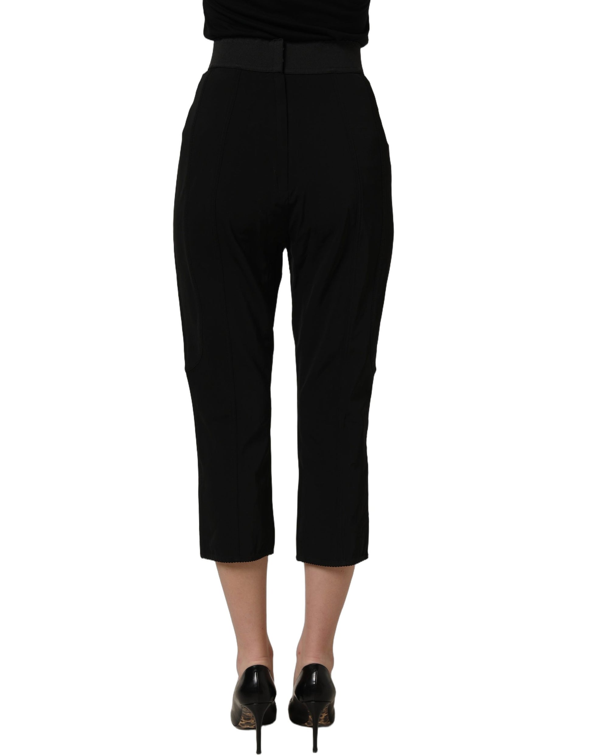 Black Viscose High Waist Capri Trouser Pants