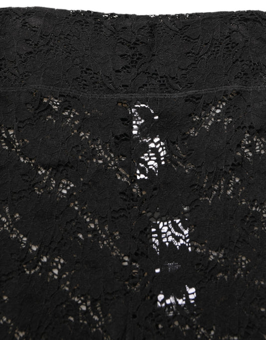 Black High Waist Sheer Floral Lace Shorts