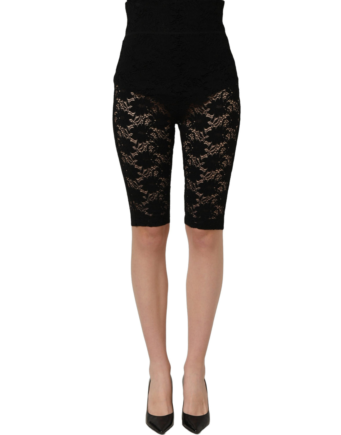 Black High Waist Sheer Floral Lace Shorts